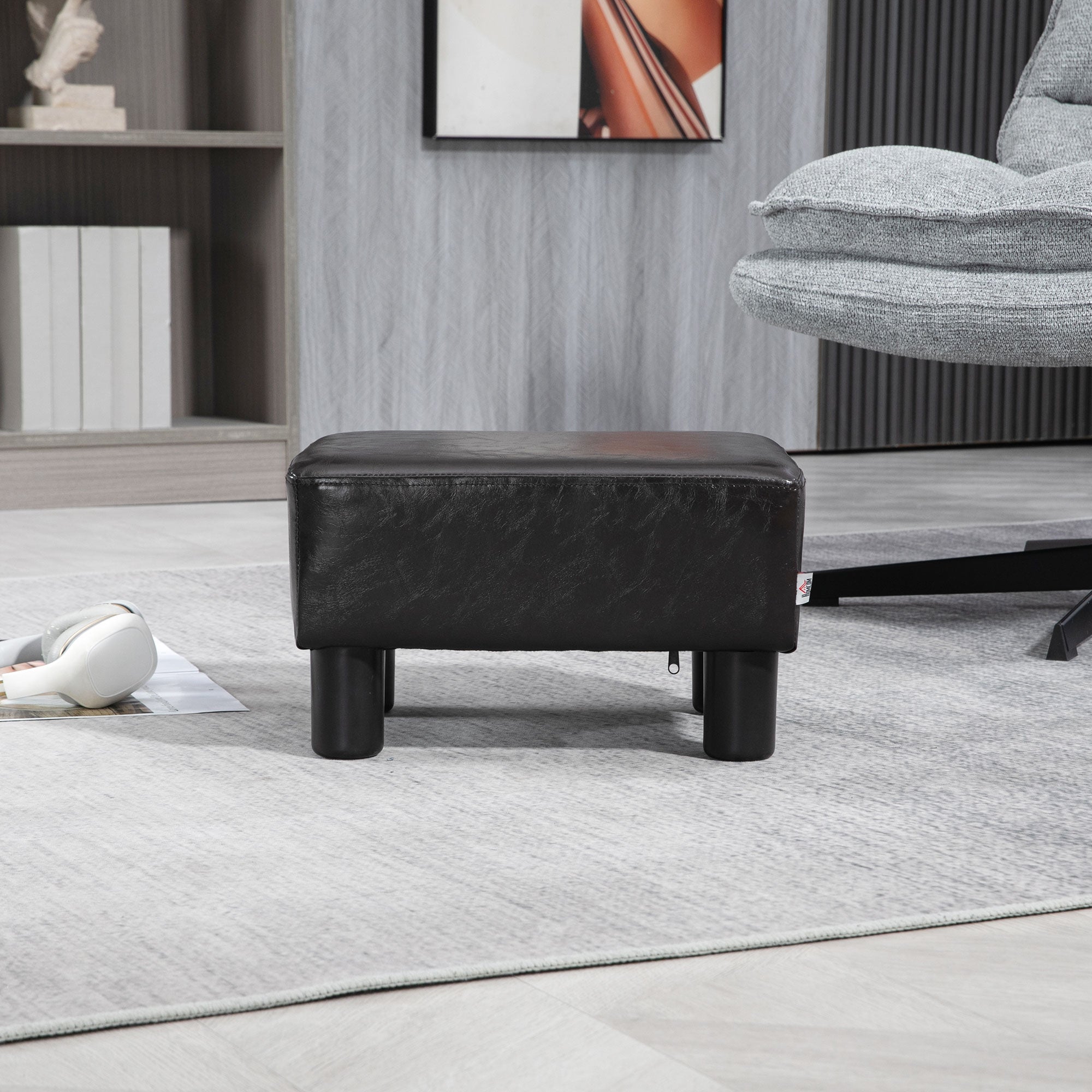 HOMCOM Hocker mit Stoffbezug in Kunstlederoptik, bis 110 kg, Kaffee, 40 x 30 x 24cm