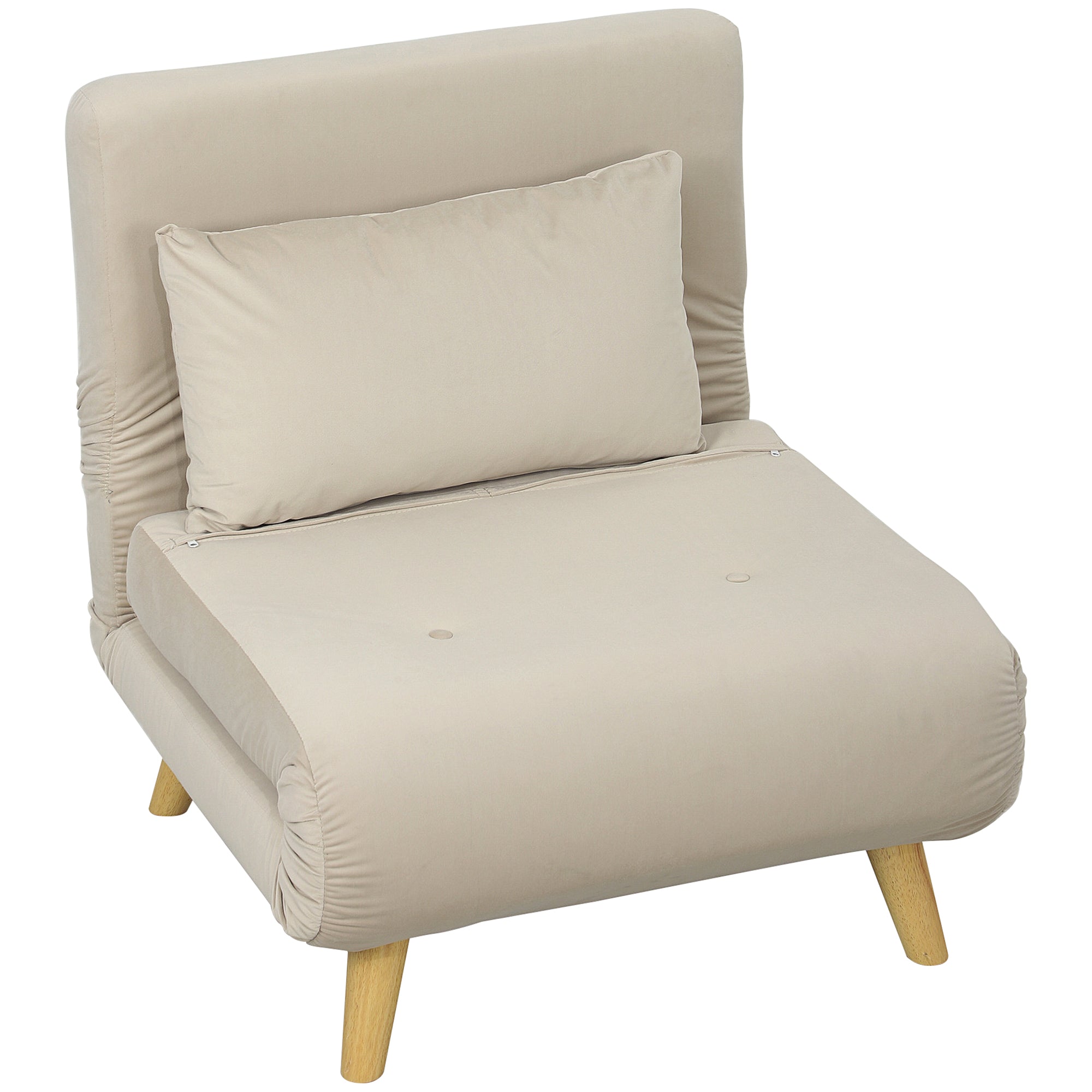 HOMCOM Klappsessel mit Bettfunktion, Klappbarer Relaxsessel in Samtoptik, Verstellbare Lehne, bis 120 kg belastbar, Beige