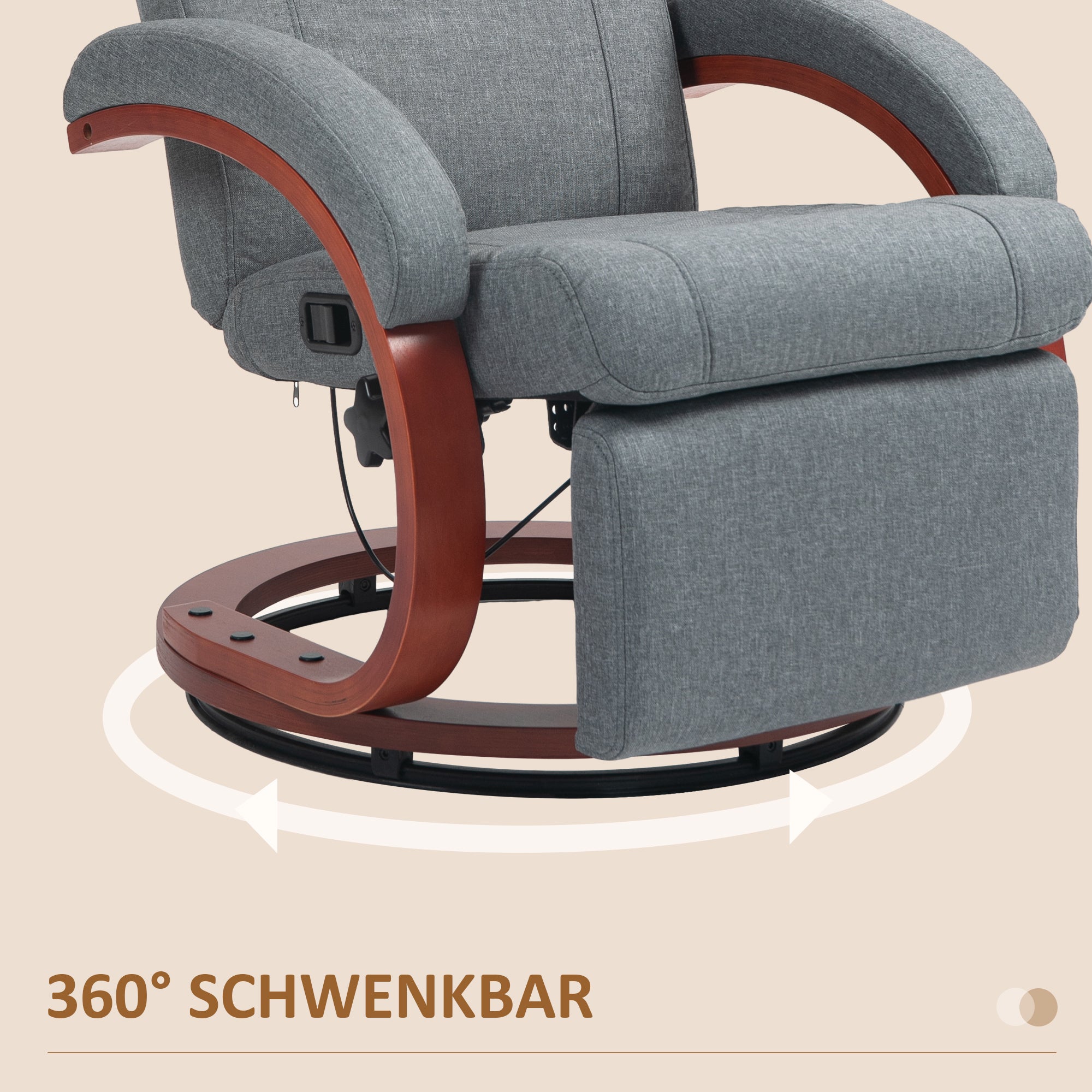 HOMCOM Relaxsessel mit klappbarer Fußstütze, drehbar, neigbare Lehne, Leinenoptik, bis 140 kg, Grau