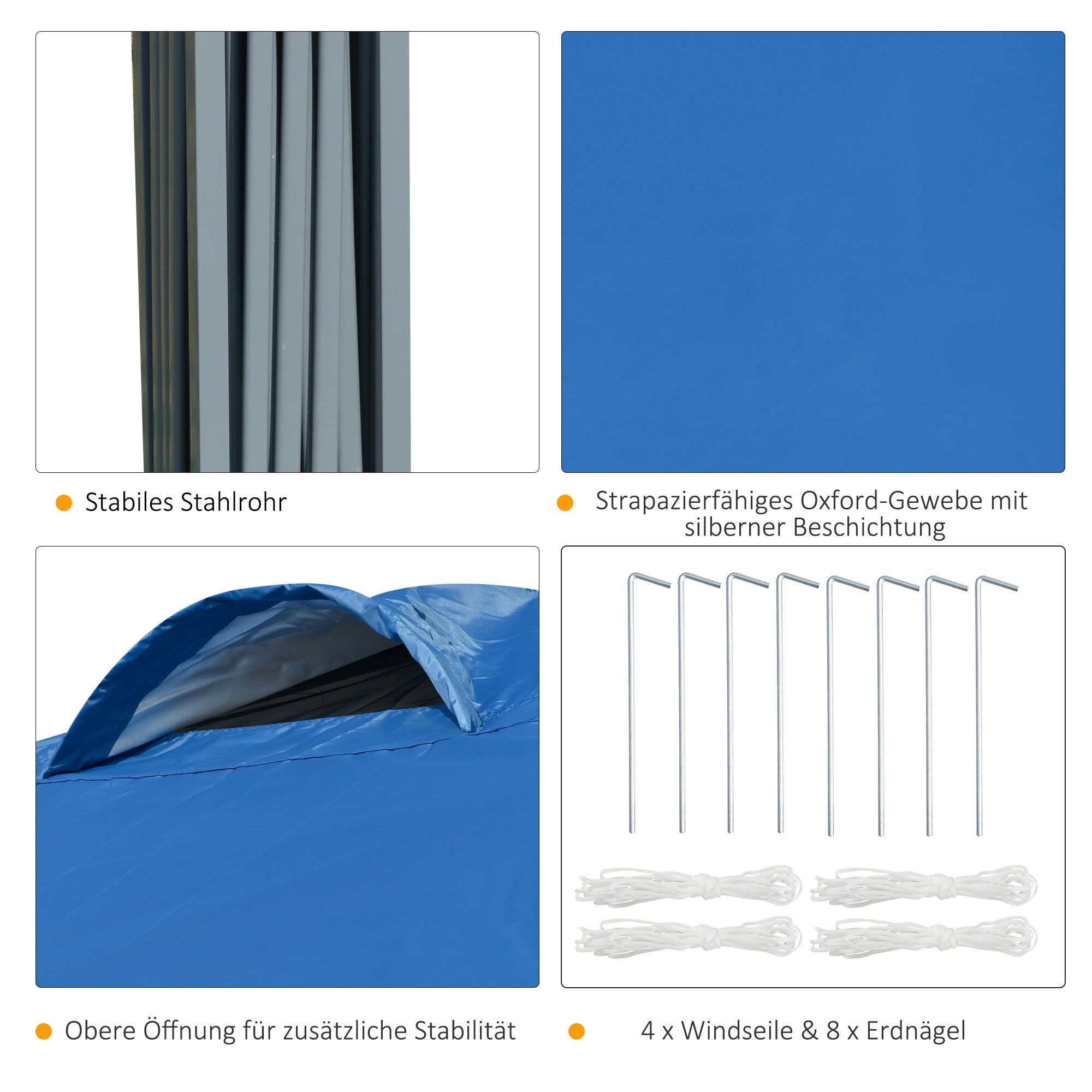 Outsunny Garten-Pavillon, Faltpavillon, Festzelt, Gartenzelt inkl. Heringe Abspannseile, Oxfordstoff, 2,95 x 2,95 x 2,64 m, Blau