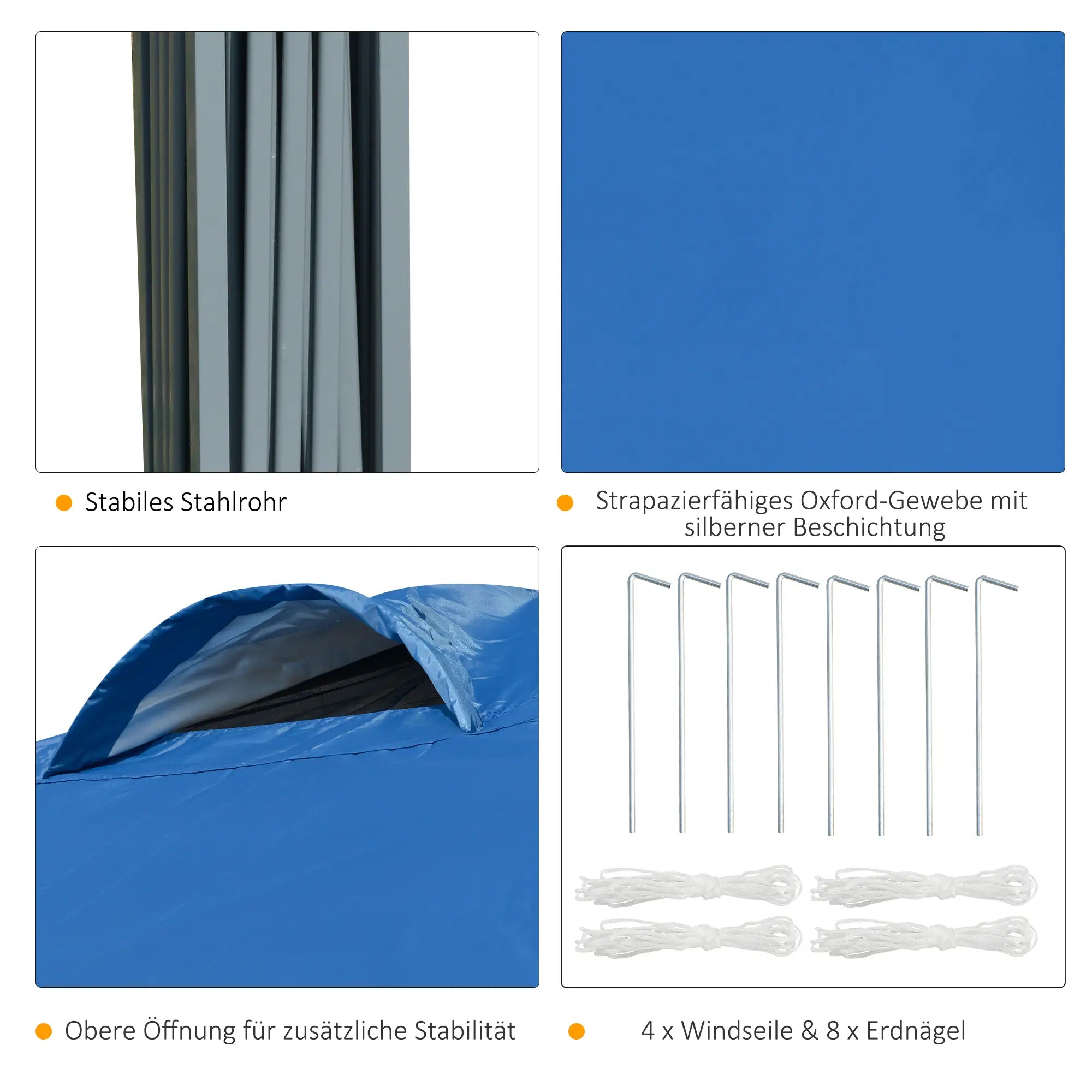 Faltpavillon 3x3 m wasserdicht, Blau mit Tasche
