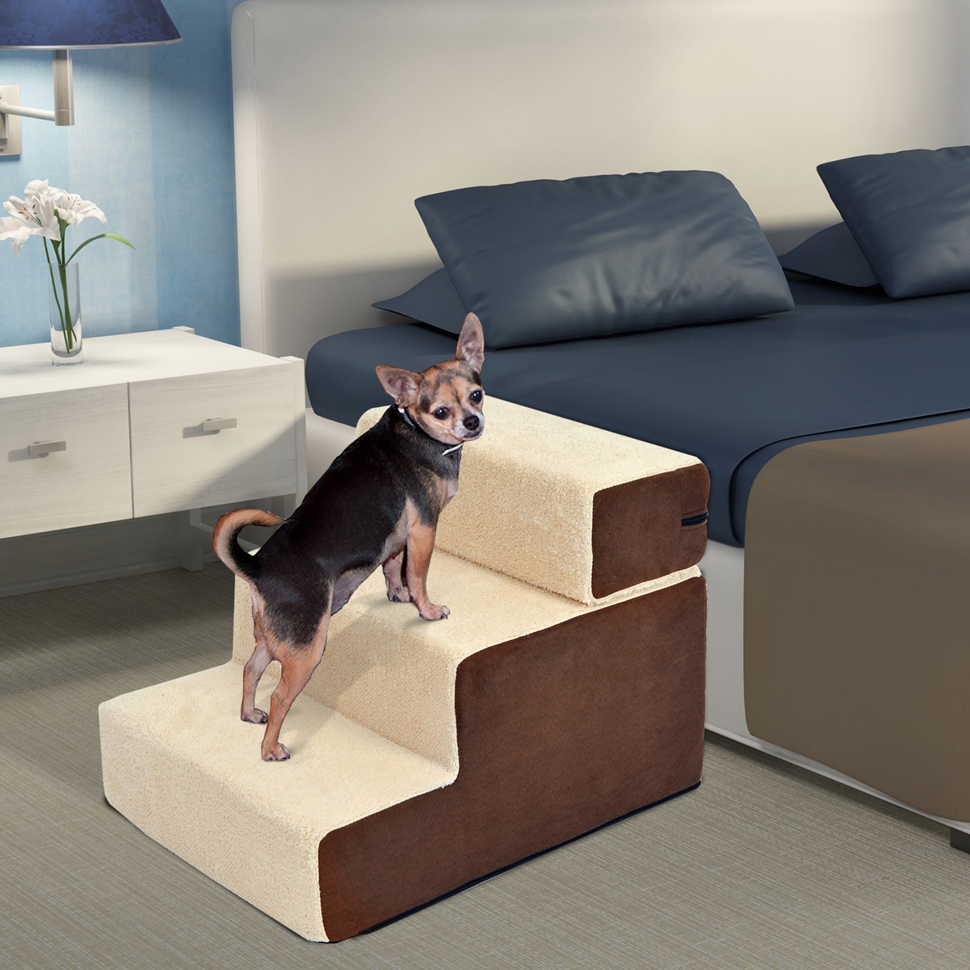 PawHut Hundetreppe mit abnehmbarer Stufe und Kuschelplüsch