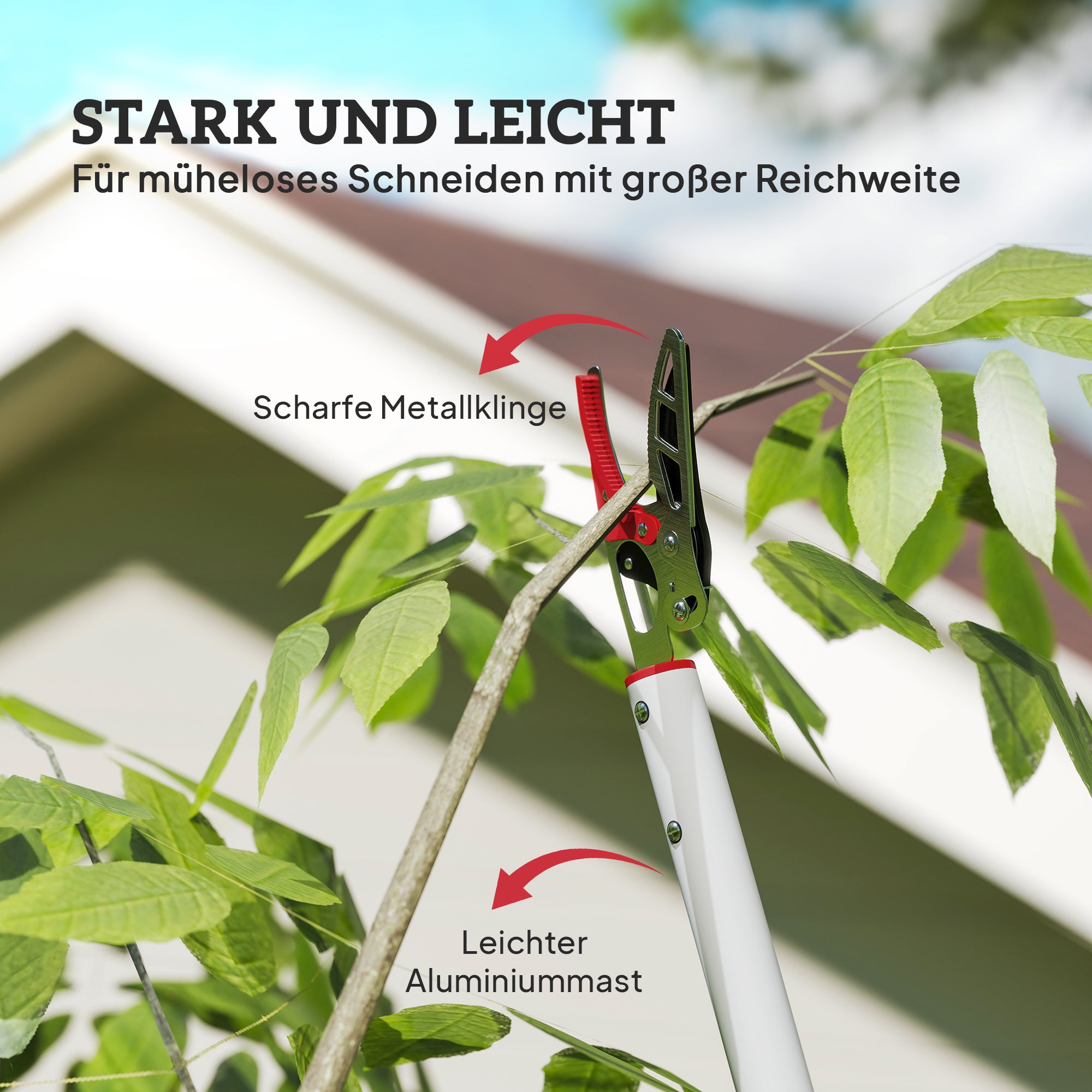 Outsunny 1,8 m Baumschere, Astscheren zum Schneiden, Gartenschneider mit Aluminiumgriff, Langstielige Gartenschere, Rot