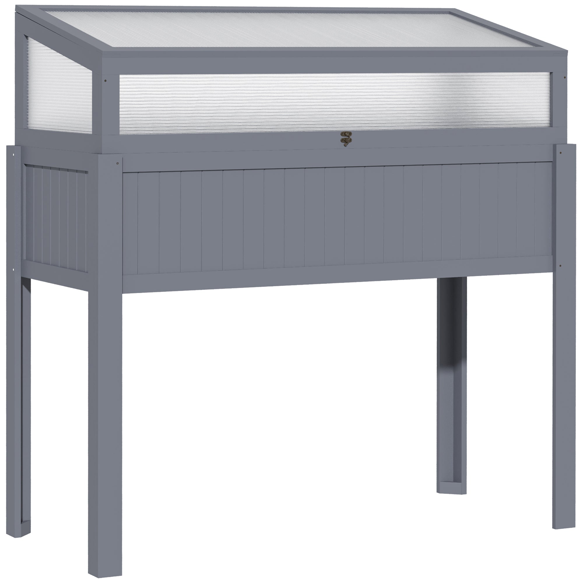 Outsunny Hochbeet Holz mit Frühbeet 2-in1 Gewächshaus Tomatenhaus Gemüsebeet Kräuterbeet Pflanzkasten für Garten Balkon und Terrasse Polycarbonat Grau 120 x 54 x 112/122 cm