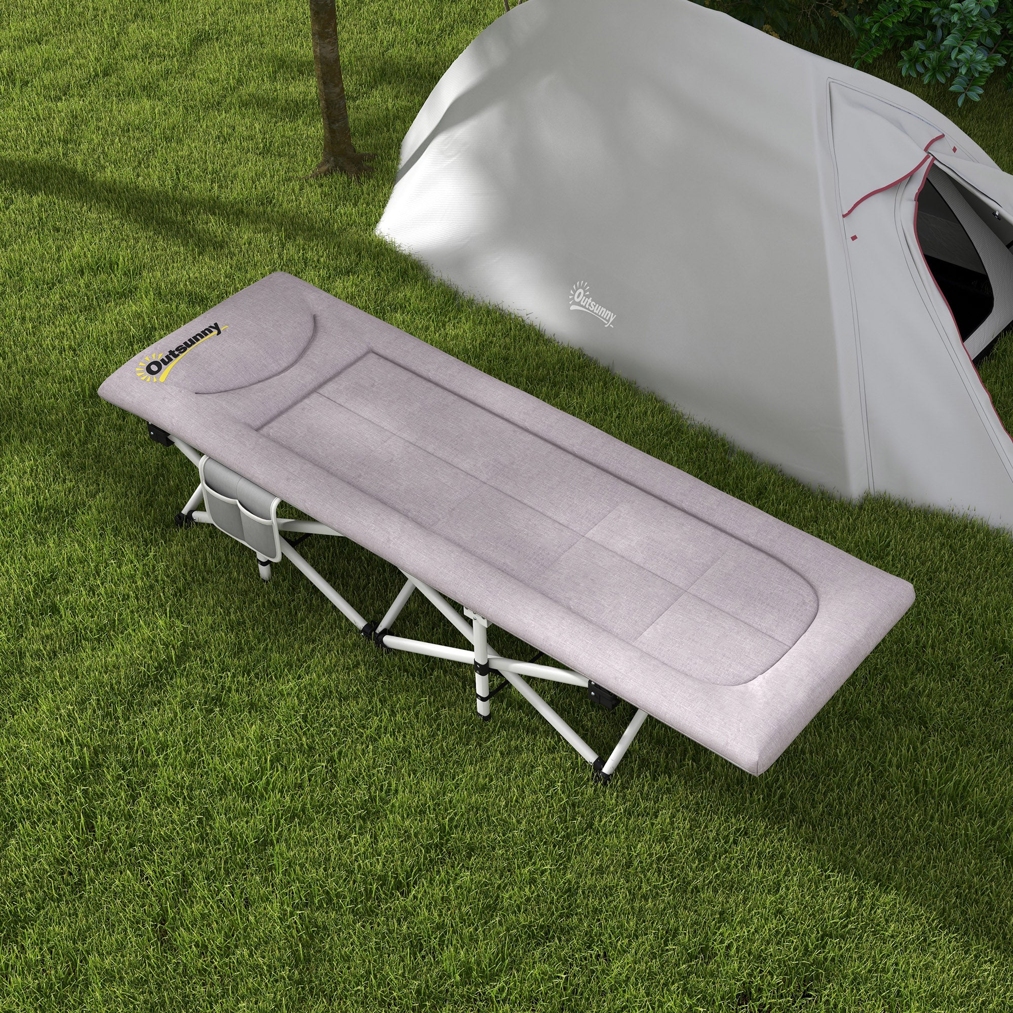 Outsunny Feldbett, Campingbett, klappbar, weich, bis 200 kg, rostfreies Metallgestell, 200x65x42cm, Grau