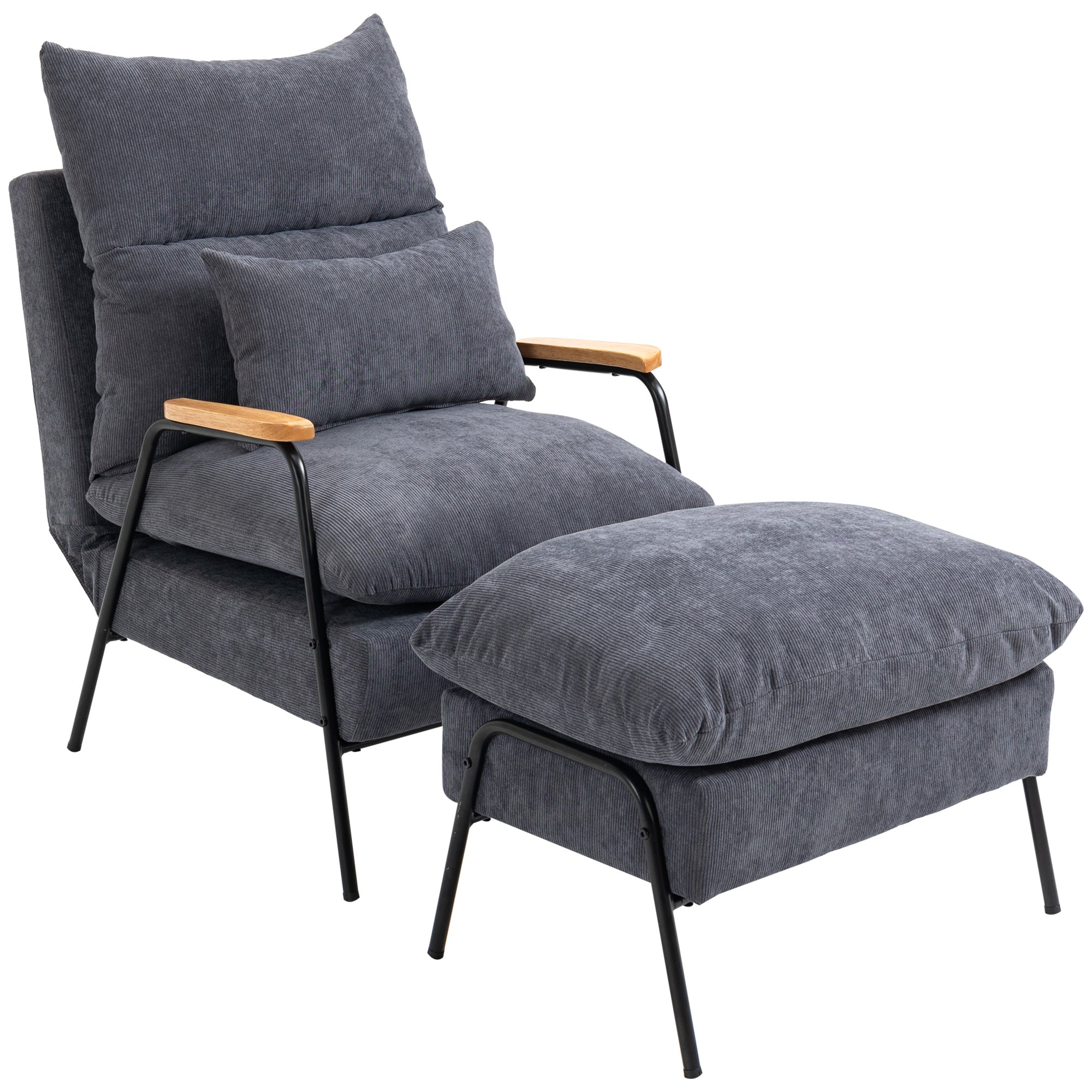 HOMCOM Sessel mit Ottomane, inkl. Kissen, 68 cm x 91,5 cm x 88 cm, Grau