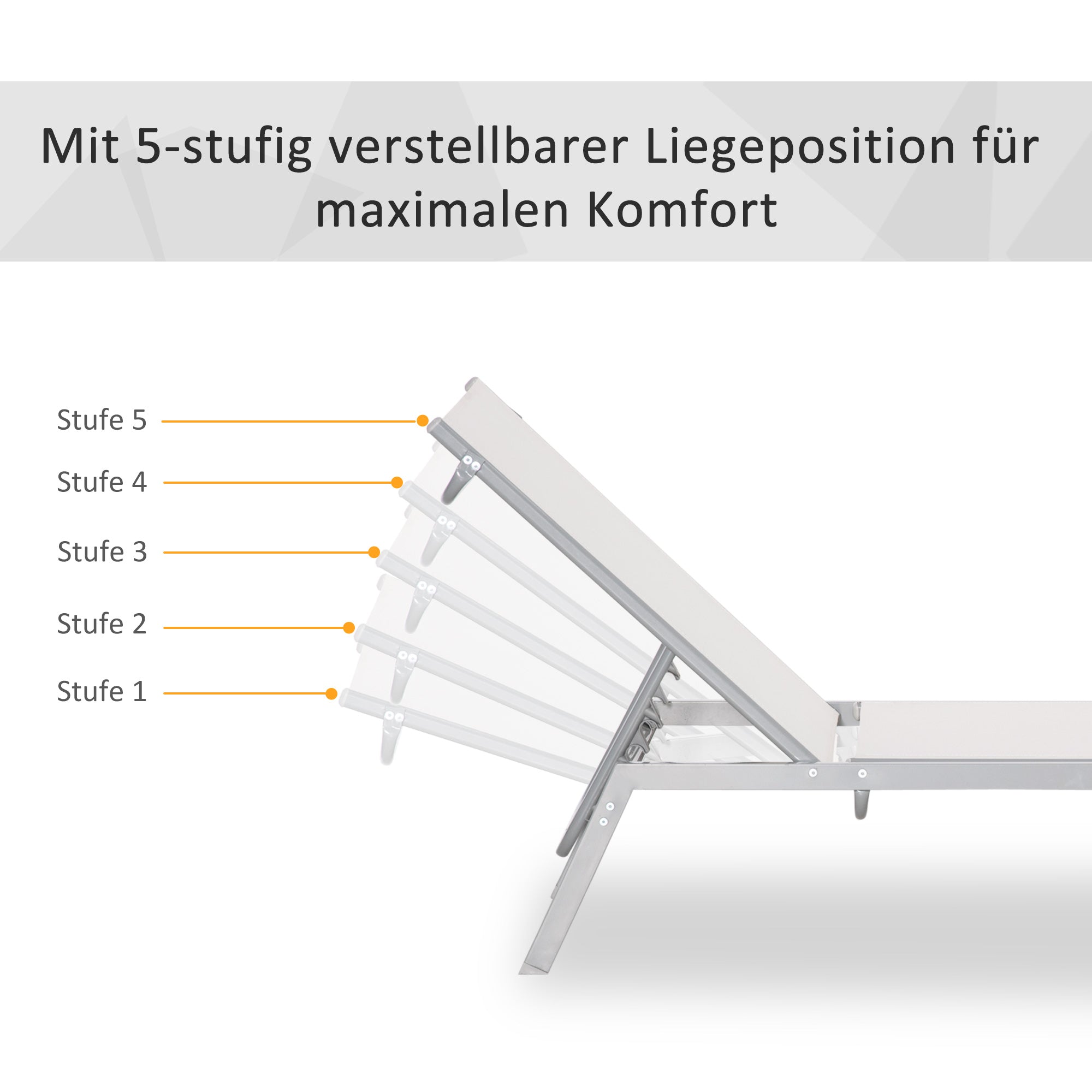 Outsunny Garten-Sonnenliege Relaxliege mit 5-stufige Rückenlehne aus Metall Cremeweiß 170 x 58 x 97 cm