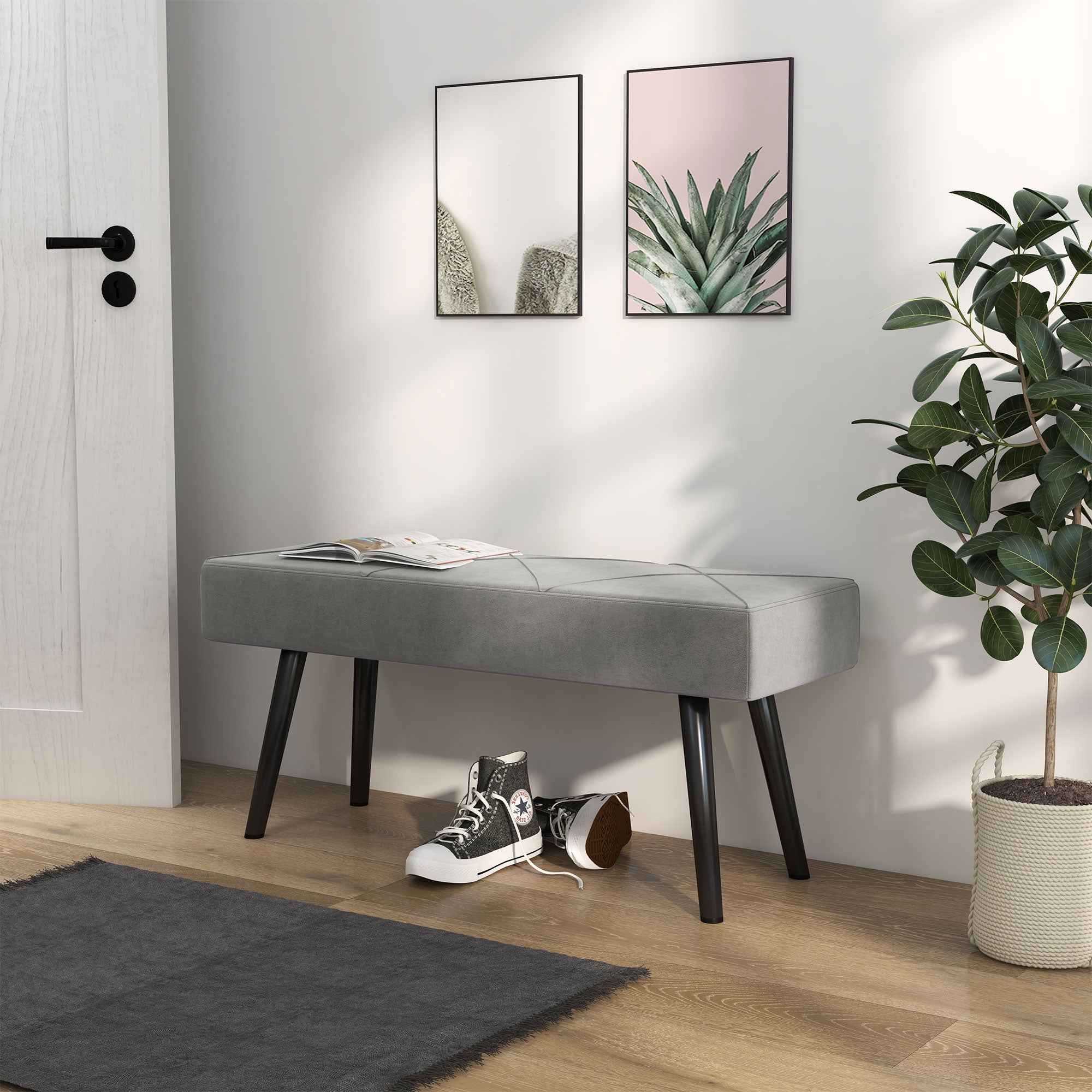 HOMCOM Sitzbank Polsterbank Bettbank, Samtoptik, 100 x 36 x 45 cm, Grau