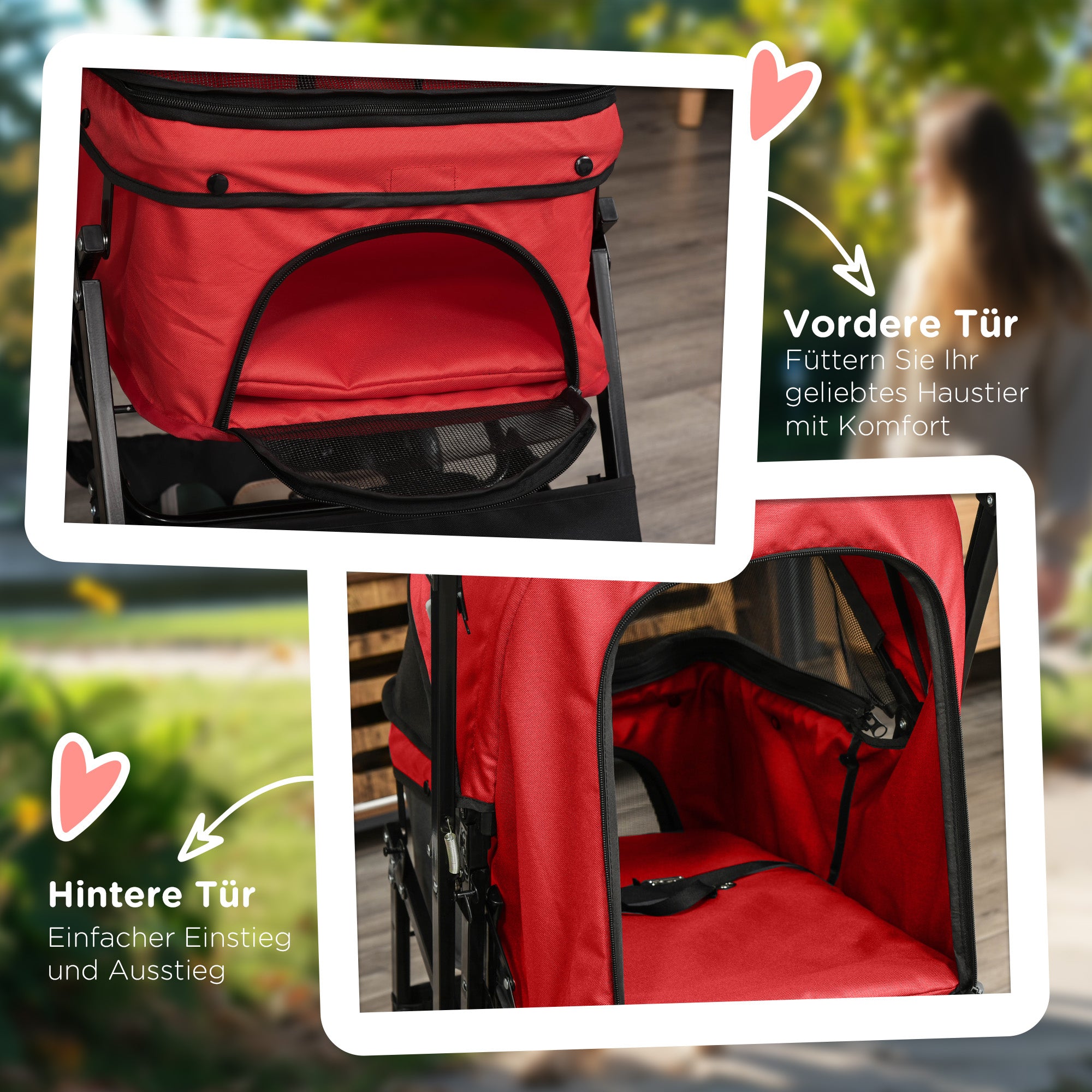 PawHut Hundebuggy Hundewagen bis 10kg klappbar verstellbares Vordach Oxford Rot 76,5 x 52 x 95 cm