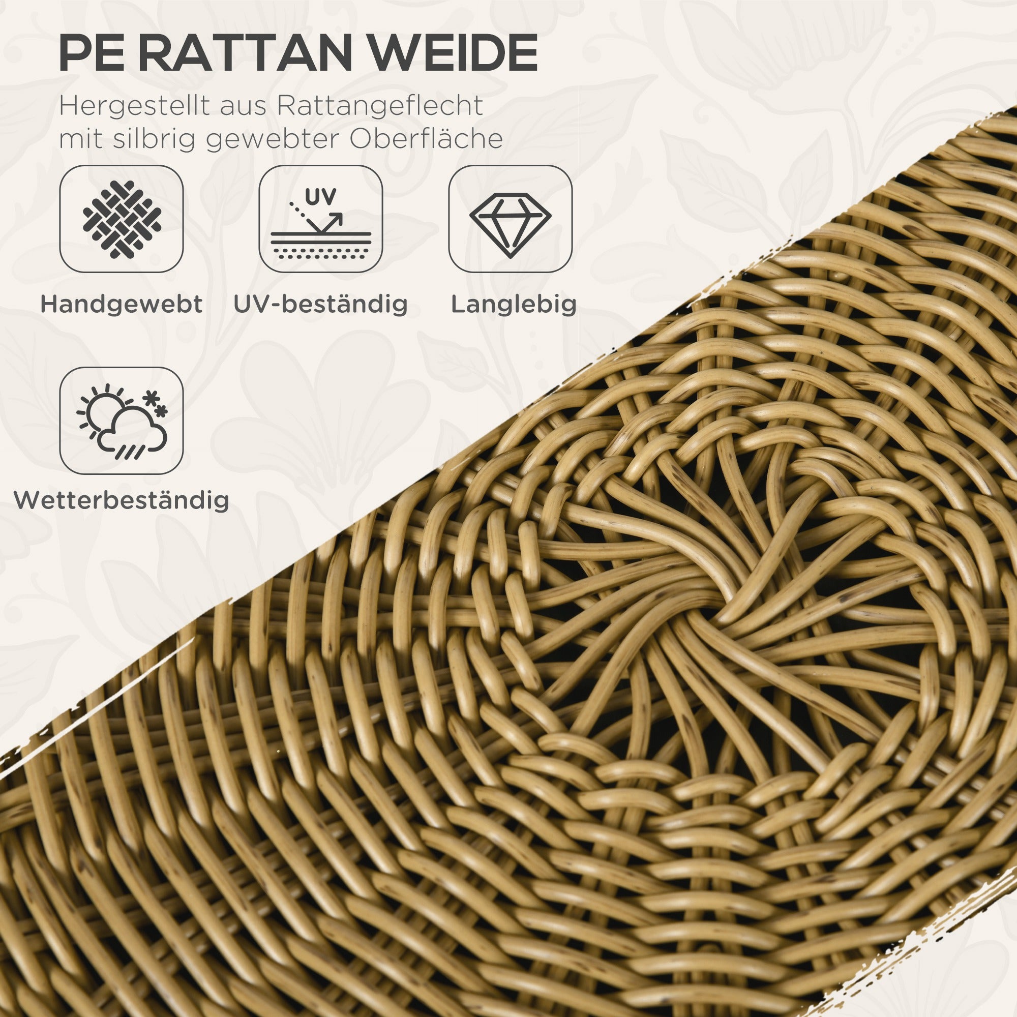 Outsunny Rattansitzgruppe Lounge-Set Outdoor-Sitzgruppe, Boho-Stil, 5-teilges Set, 145 x 70 x 78 cm, Creme + Natur + Schwarz