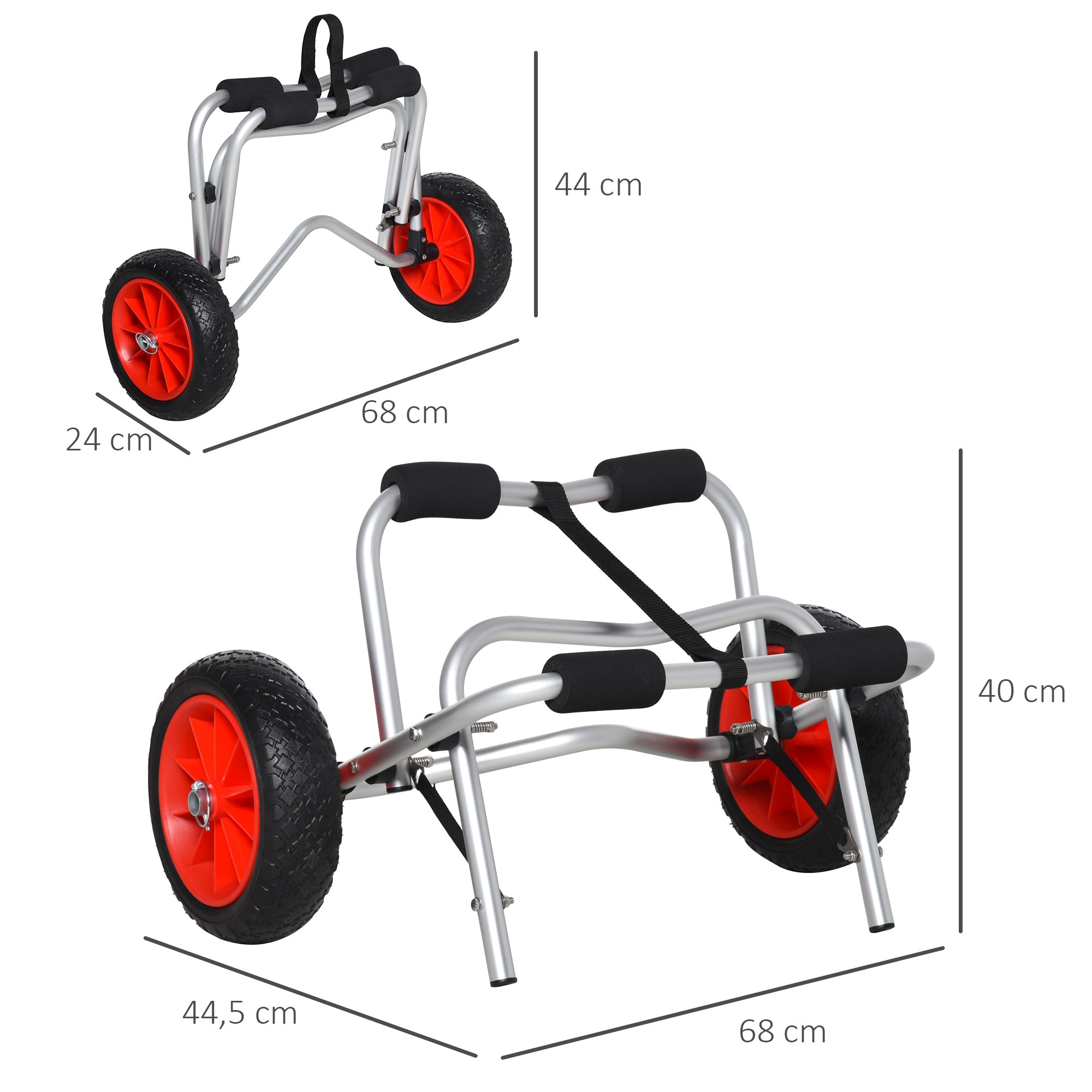 HOMCOM Alu Kanuwagen Kajakwagen Surfwagen klappbar mit Gurt Kunstleder-Räder Silber bis 75 kg 68 x 44,5 x 40 cm