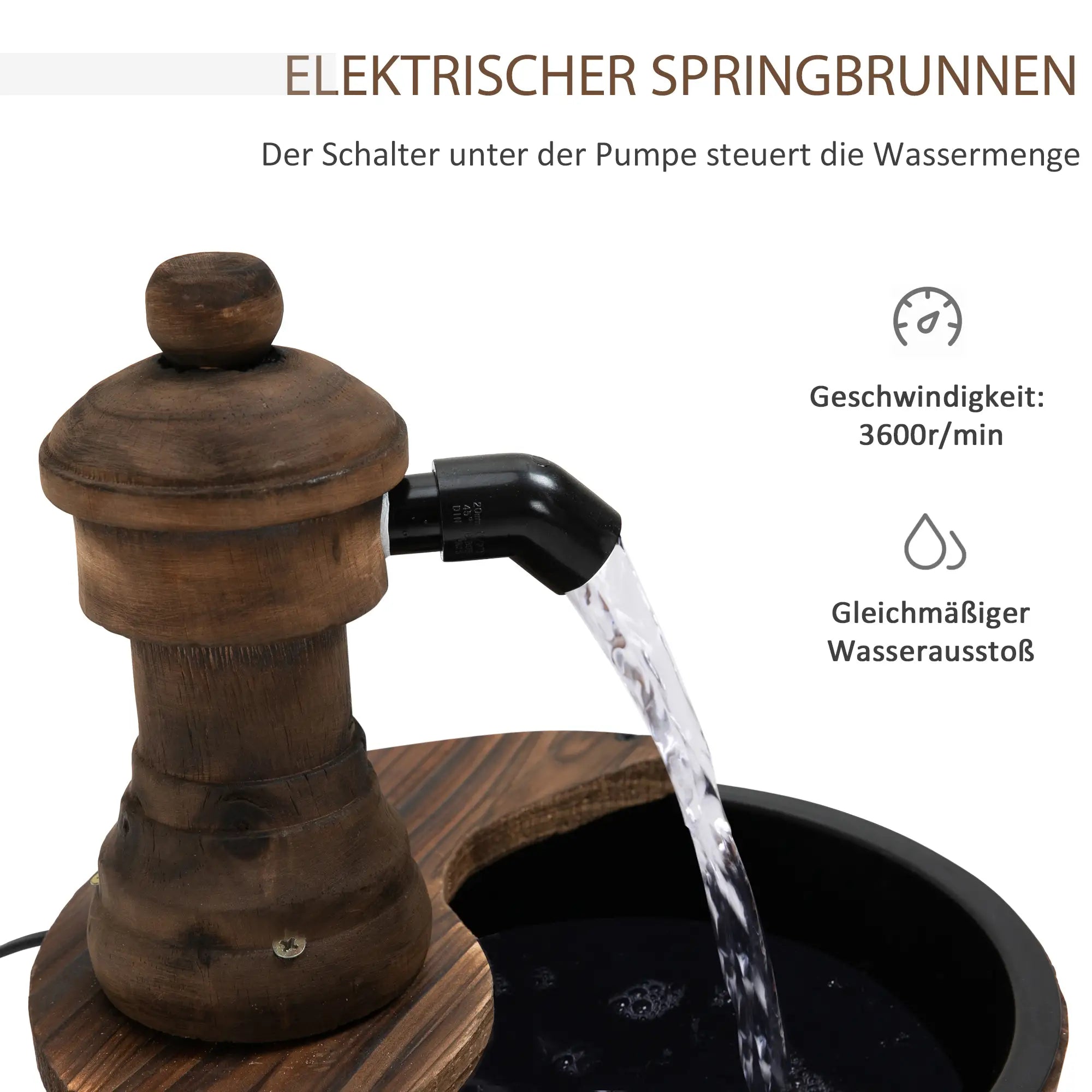 Outsunny Gartenbrunnen Holzbrunnen Landhausstil regulierbarer Wasserfluss