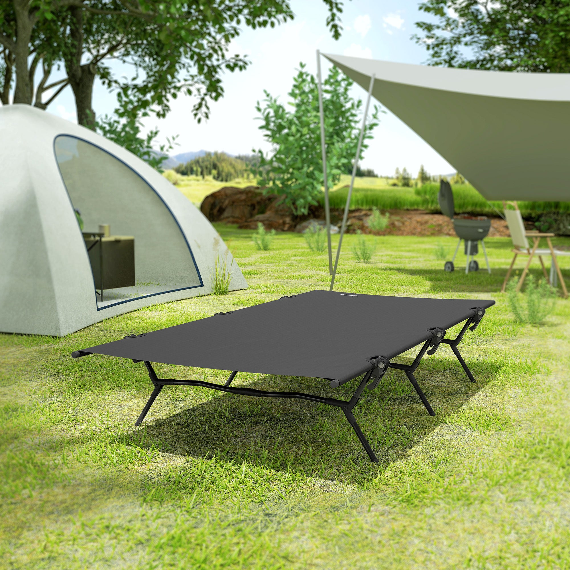 Outsunny Feldbett faltbar Campingbett mit Tragetasche 200 x 100 x 36 cm bis 120 kg Extra Breit Schwarz