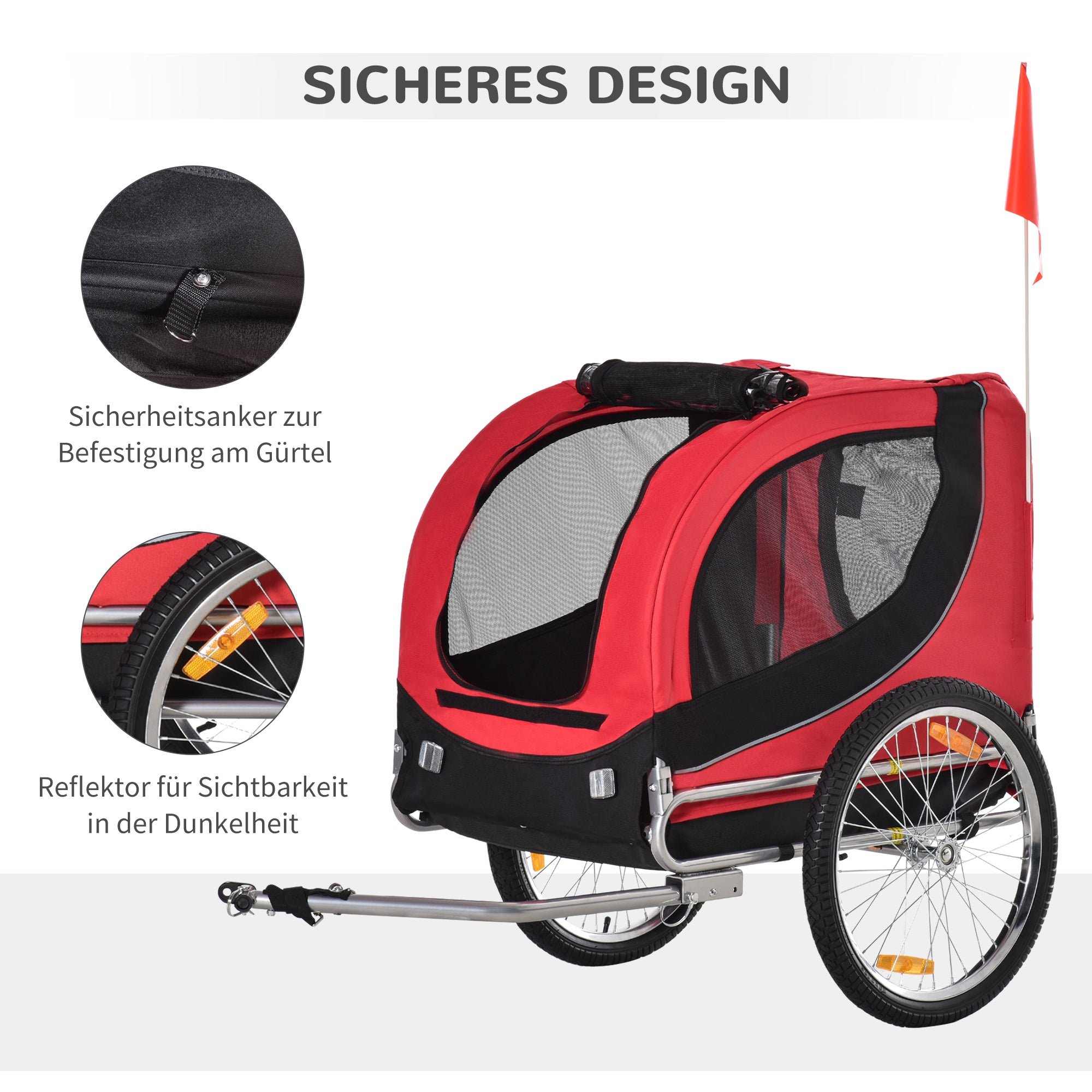 PawHut Fahrradanhänger Hundeanhänger bis 20 kg mit Universalkupplung Stahl Rot+Schwarz