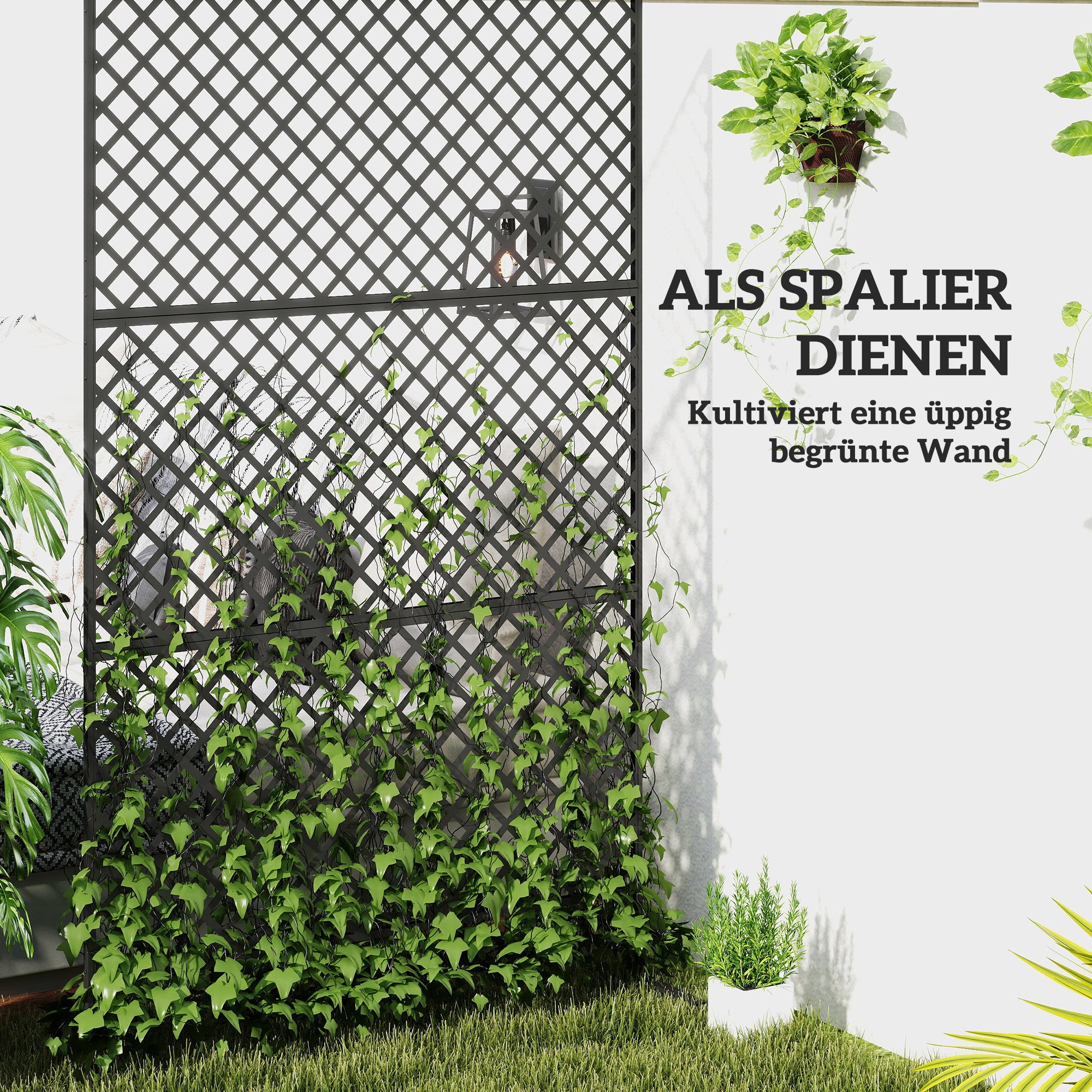 Outsunny Outdoor-Raumteiler, Metall-Wandschirm für Terrasse, Veranda, Garten, Freistehendes Rankengitter, Stahl, Schwarz