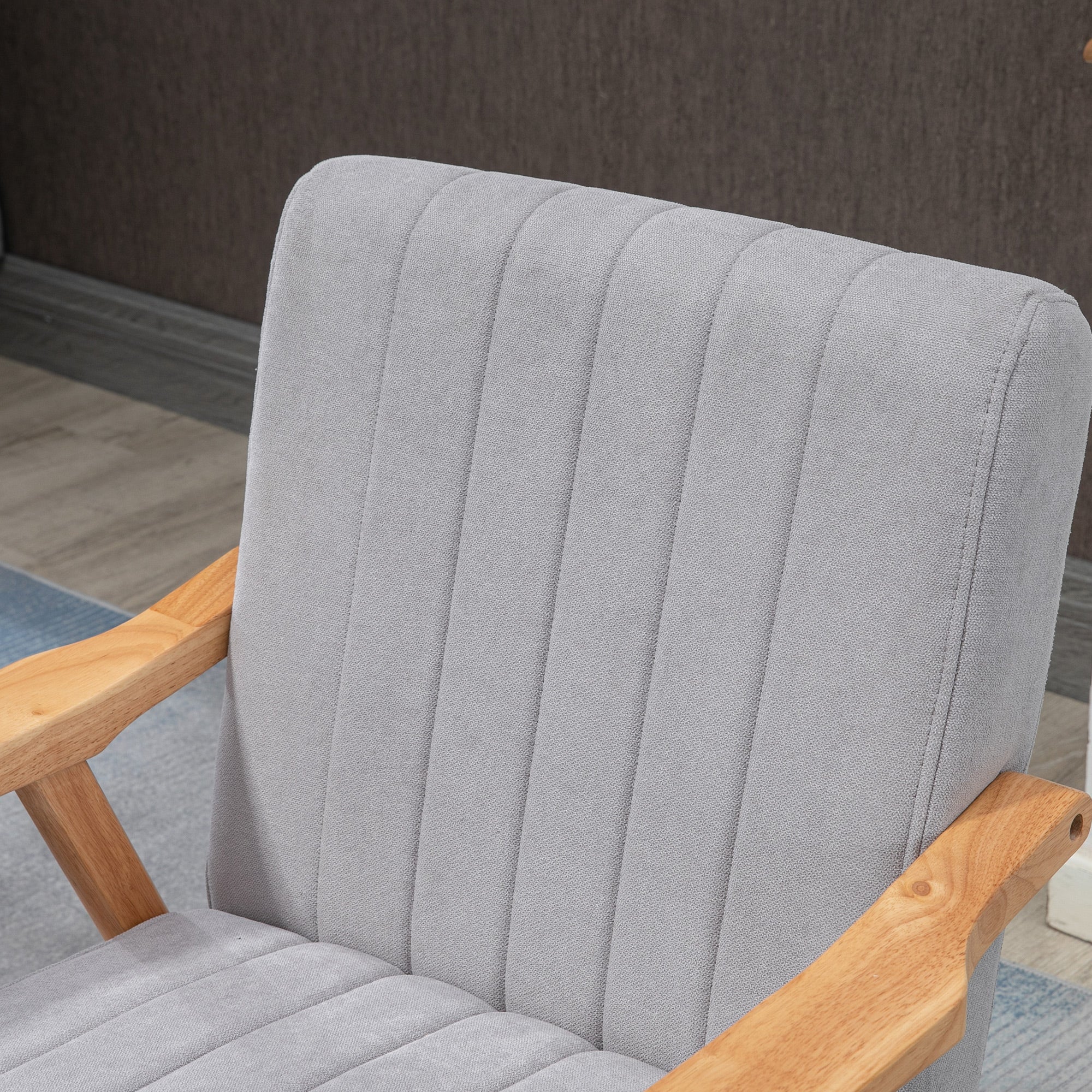 HOMCOM Sessel im Skandi-Design, bis 120 kg, Samtoptik, Massivholz; 68 cm x 74 cm x 82 cm, Natur + Grau