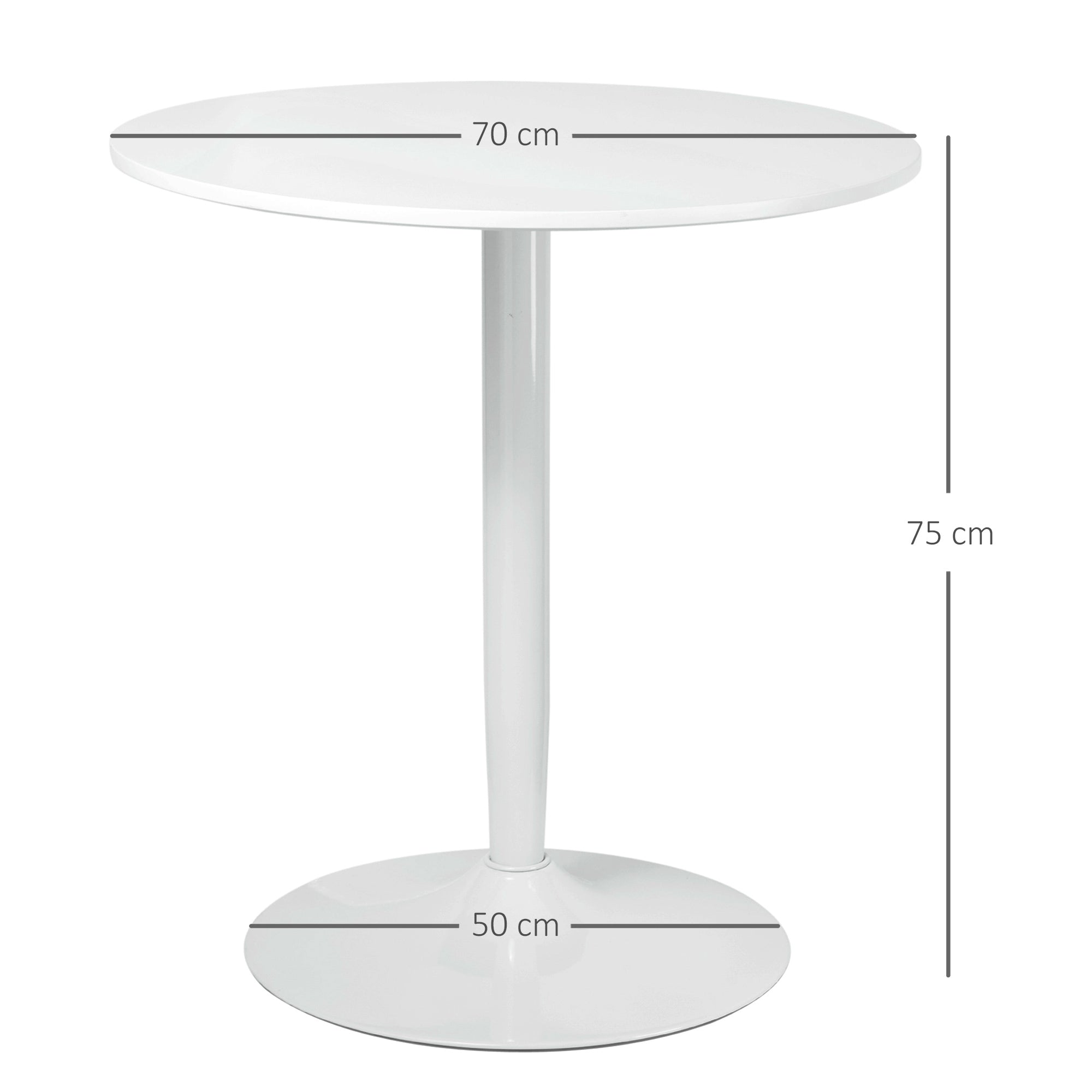HOMCOM Esstisch für 2 Personen, runde Tischplatte, Stahlfuß, weiß, 70 x 70 x 75 cm