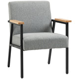 HOMCOM Sessel im Skandi-Design, bis 120 kg, Samtoptik, Massivholz; 68 cm x 74 cm x 82 cm, Natur + Grau, 64,5cm x 70cm x 83,5cm