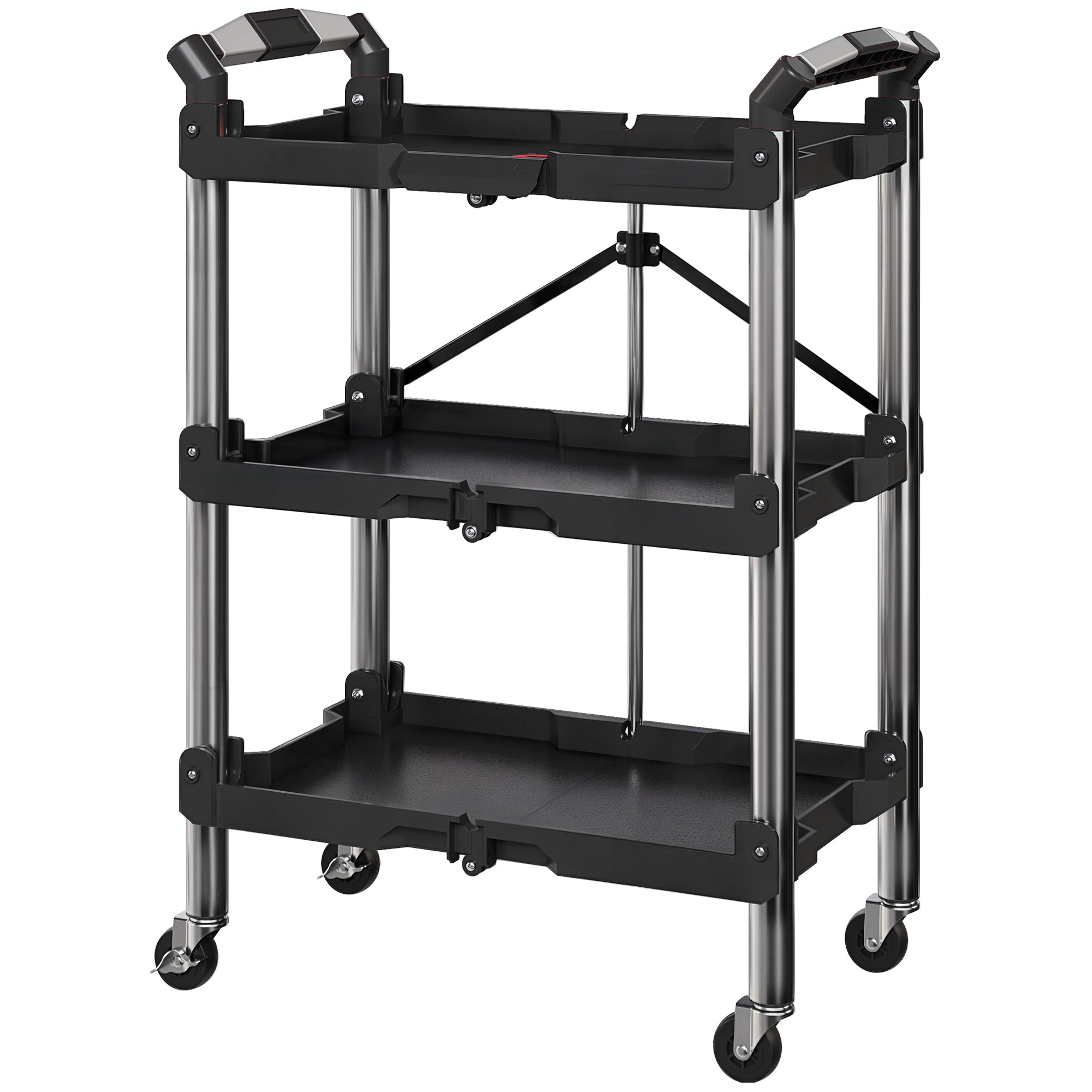 HOMCOM Werkzeug-Trolley, klappbarer 3-stufiger Werkzeugwagen, Kunststoff, Stahl, Schwarz