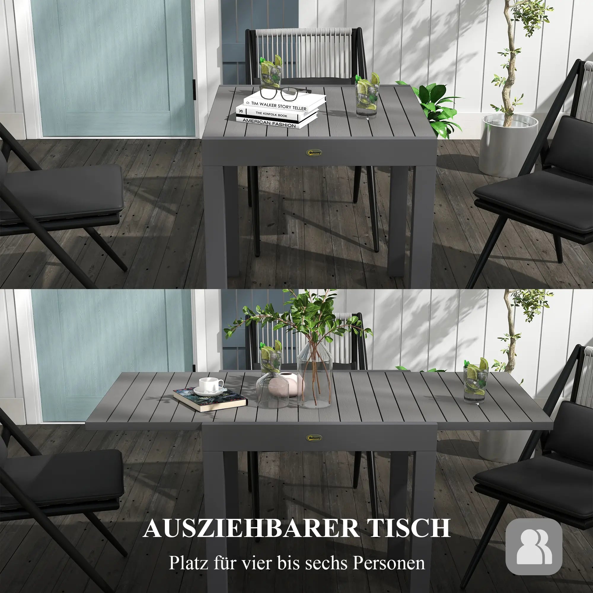 Outsunny Gartentisch 81/162×80?cm Grau