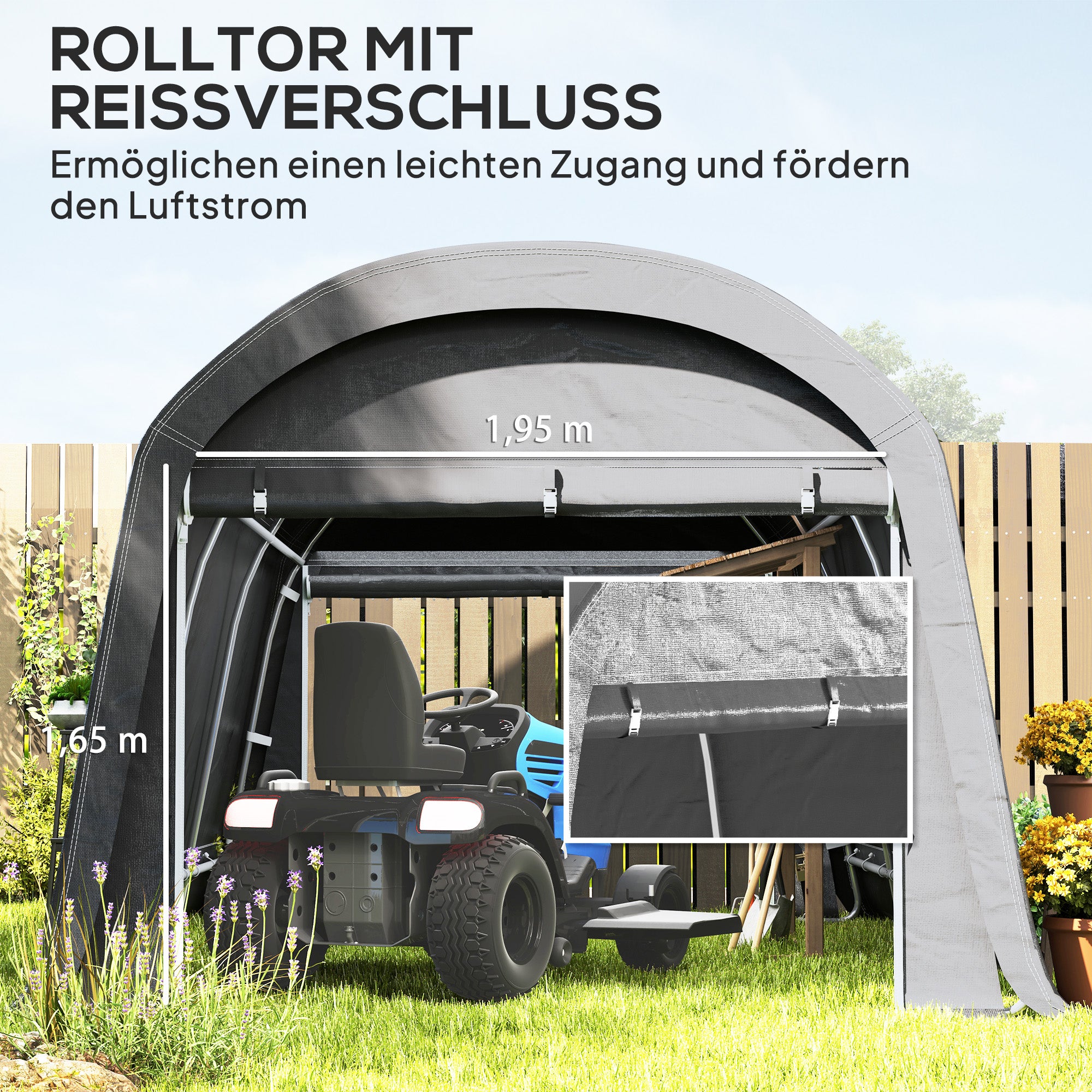 Outsunny /Gartenschuppen mit Kunststoff-Plane, Werkzeugzelt, aufstellbare Garage, 300B x 450T x 230H cm, Dunkelgrau