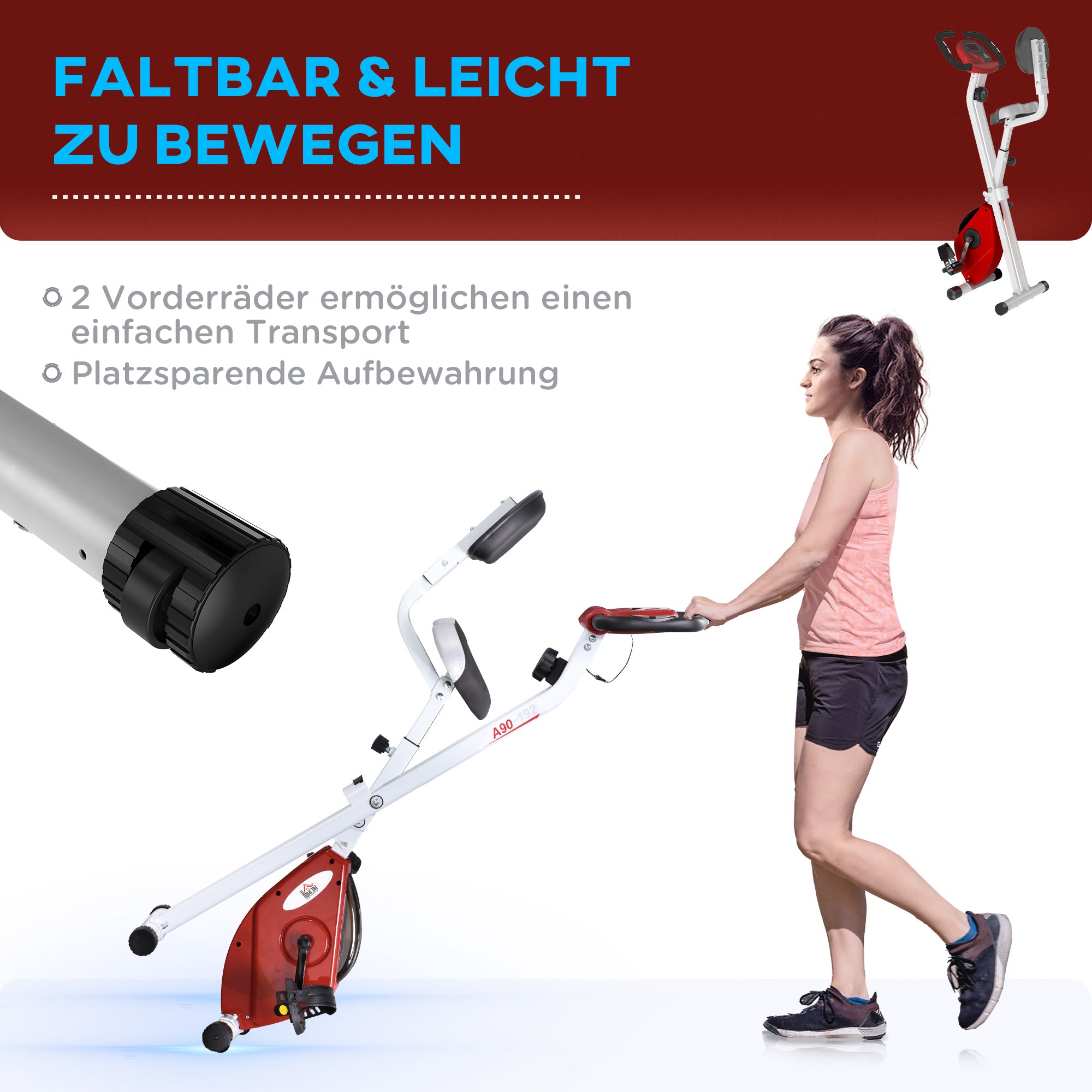 HOMCOM Heimtrainer mit Magnetwiderstand, 8-Stufen, höhenverstellbar, LCD-Display, Rot + Weiß