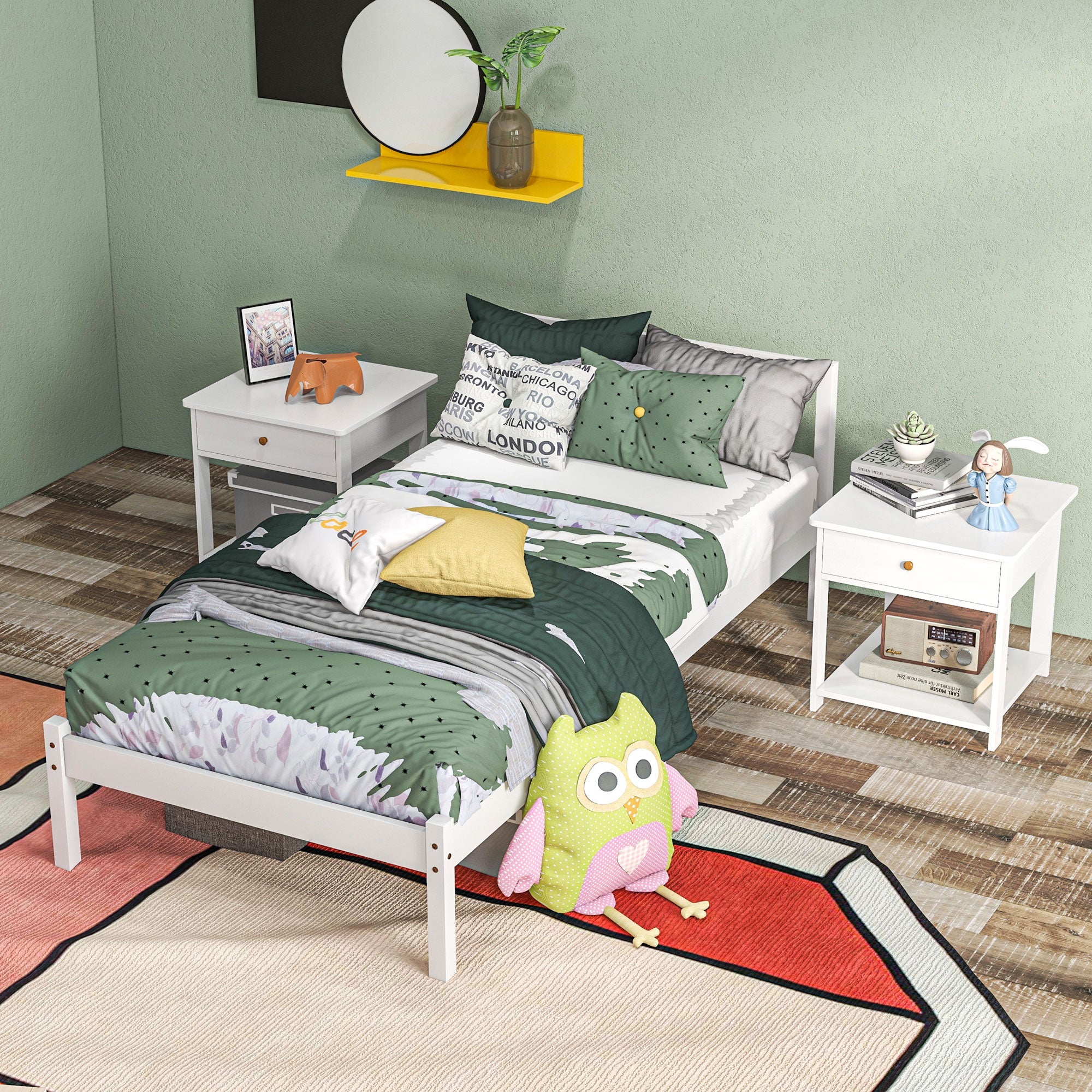 HOMCOM Einzelbettgestell, Kopfteil & Lattenrost, 26cm Freiraum unter Bett, Kiefernholz, 208x96x70 cm, Weiß