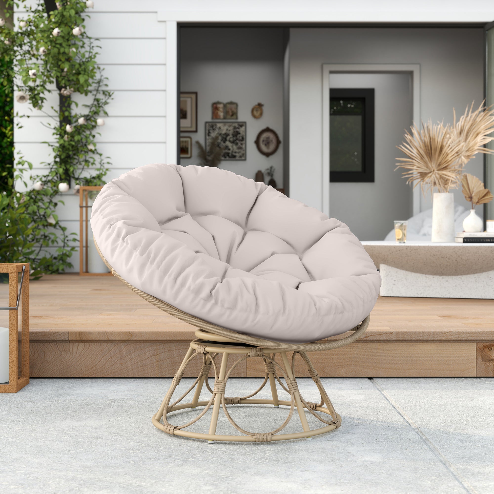 Outsunny Papasansessel Rattan 360° drehbar Korbsessel mit Sitzkissen runder Outdoor
