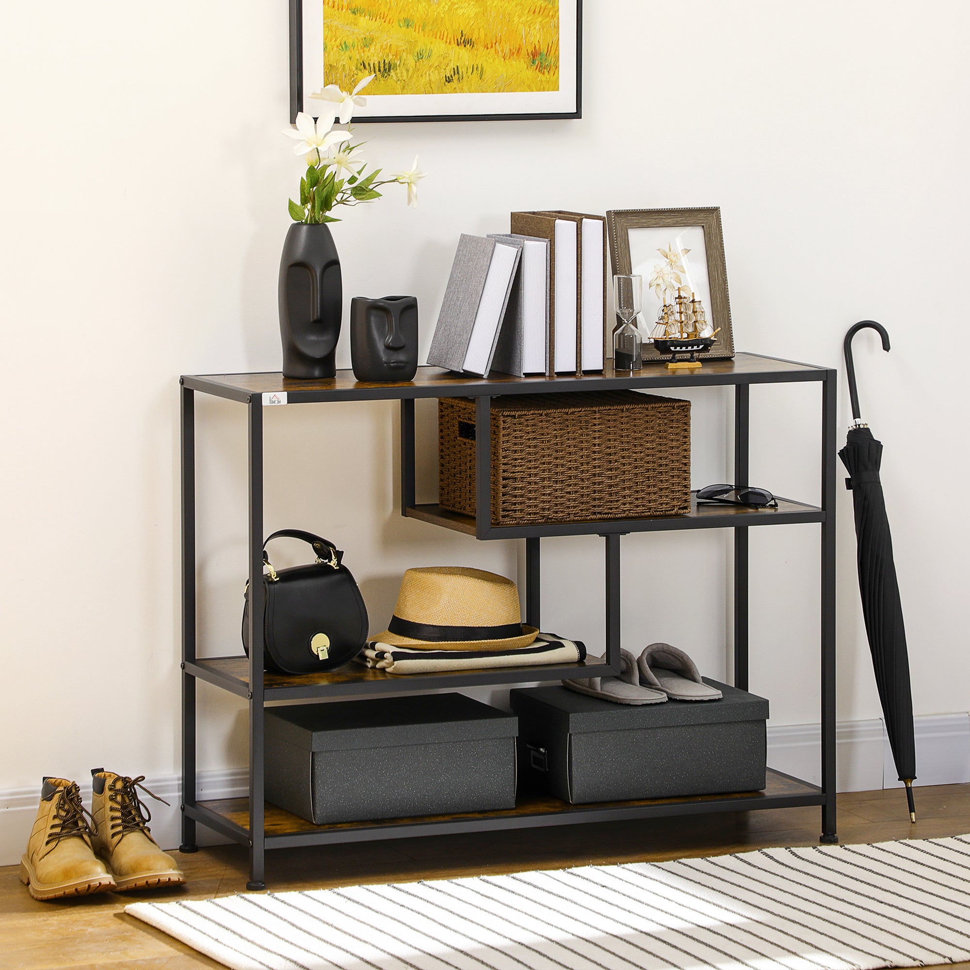 HOMCOM Konsolentisch mit 4 Ebenen, Stahlrahmen, Schwarz, 99,6×33,6×74 cm