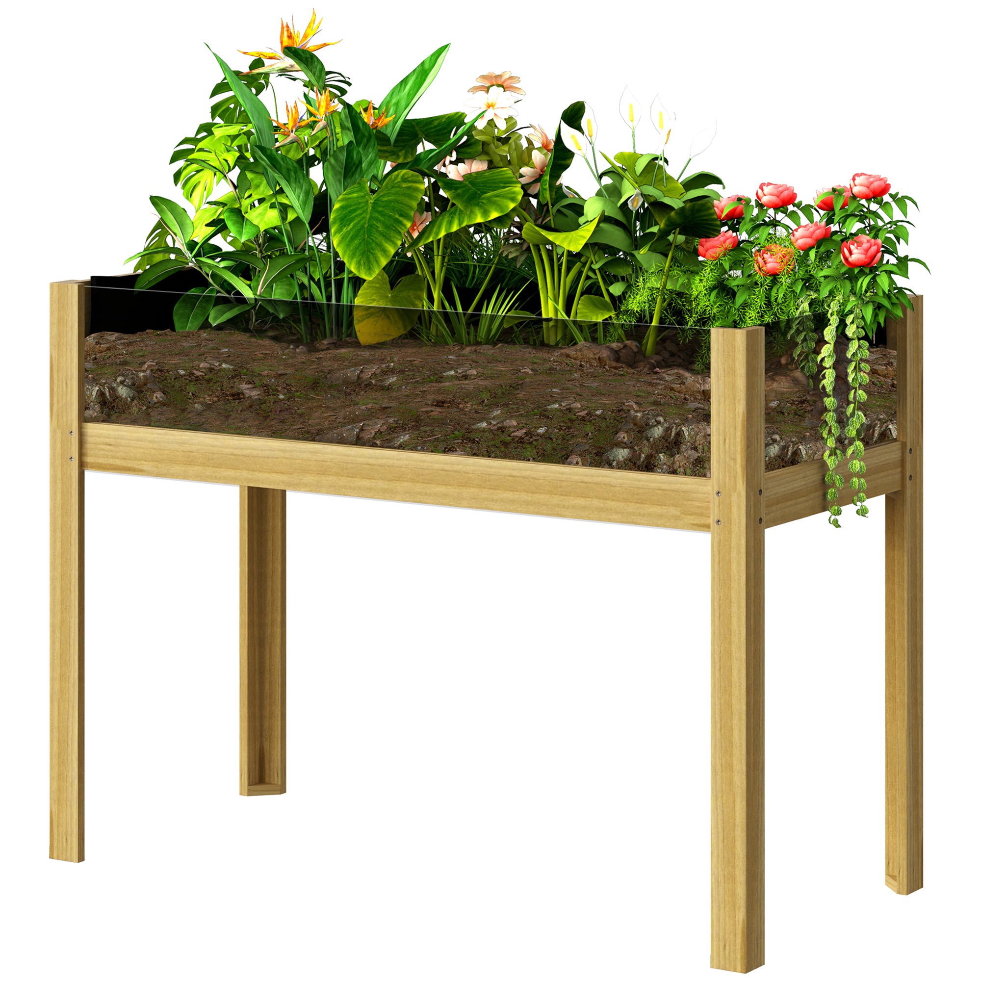 Outsunny Hochbeet, Holz-Pflanzbox mit Acrylplatten an zwei Seiten, für 118 L Erde, Wasserabflusslöcher, 110 x 50 x 80 cm