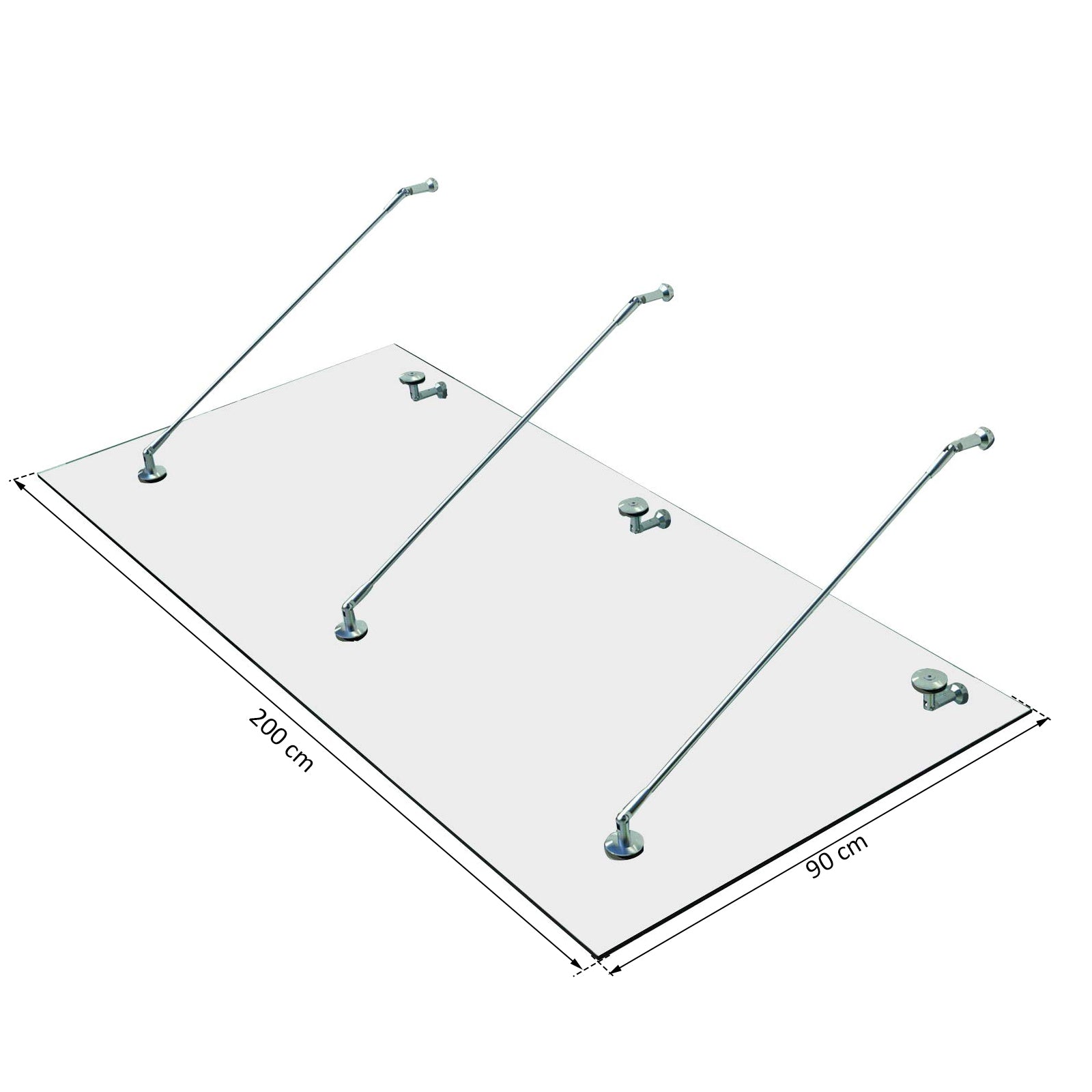HOMCOM Vordach Glasvordach Türvordach gehärtetes Glas(ESG) Edelstahl Klarglas (200x90cm) (L)