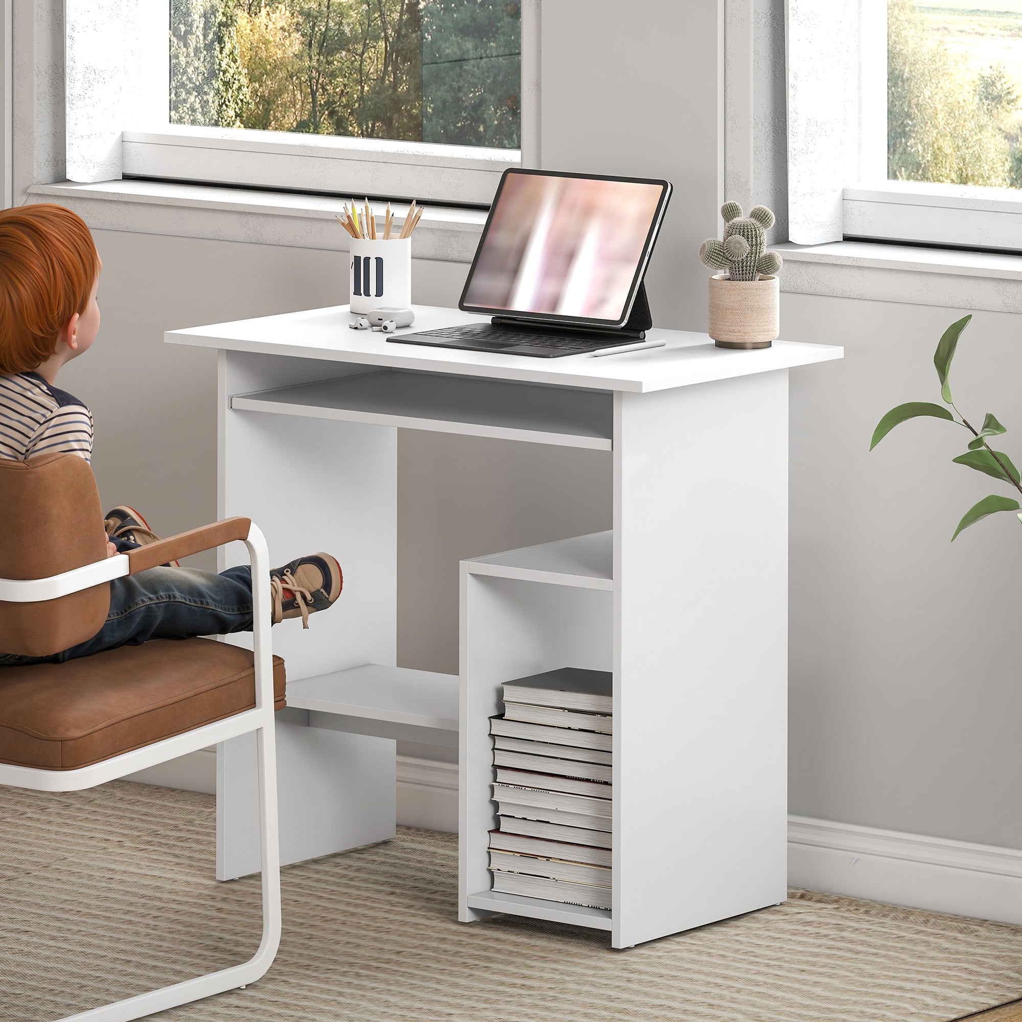 HOMCOM Computertisch, Schreibtisch, Spanplatte, Metall, 80 x 45 x 75 cm, Weiß
