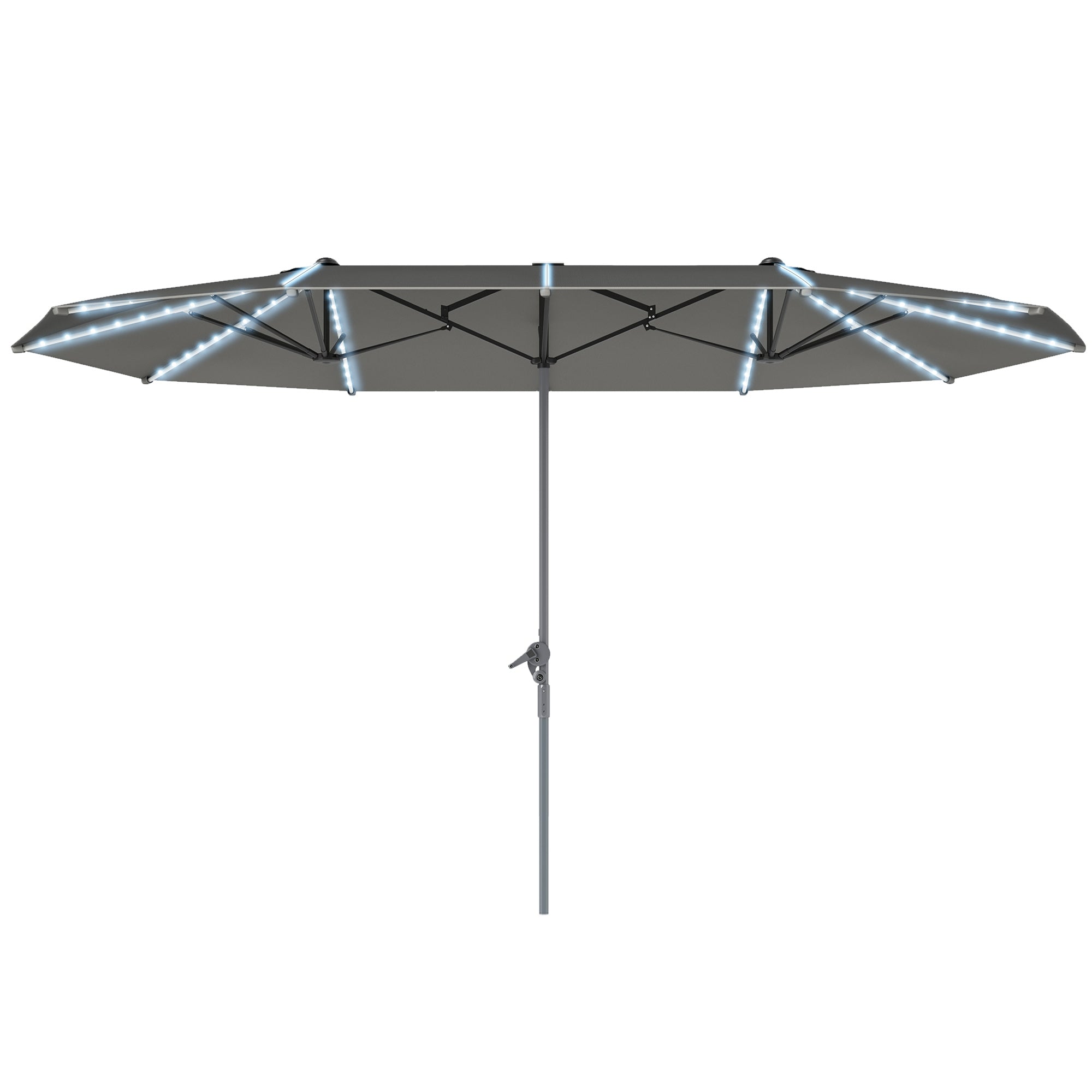 Outsunny Doppelschirm mit Solar-Lichtern, Aluminium, Polyester, UPF50+ Schutz, UV-beständig, Terrassenschirm, Dunkelgrau