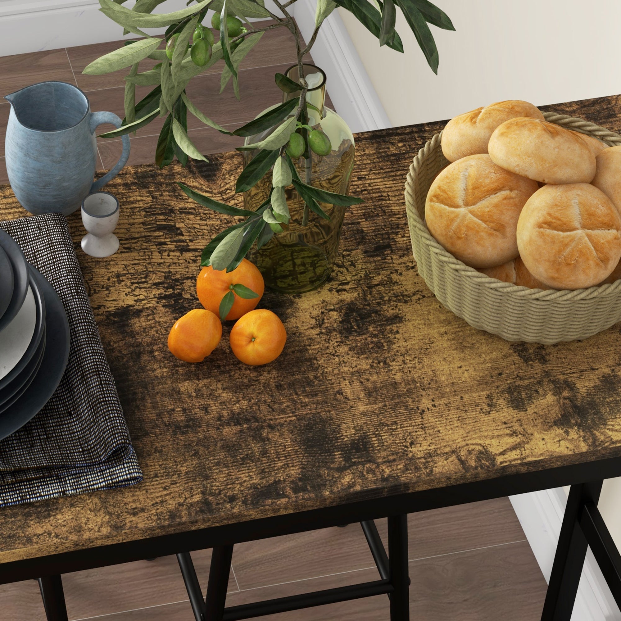 HOMCOM Bartisch mit 2 Stühlen im Industriedesign 2er-Set Barhocker mit Tisch, Industriedesign, 3-teilig, Braun + Schwarz