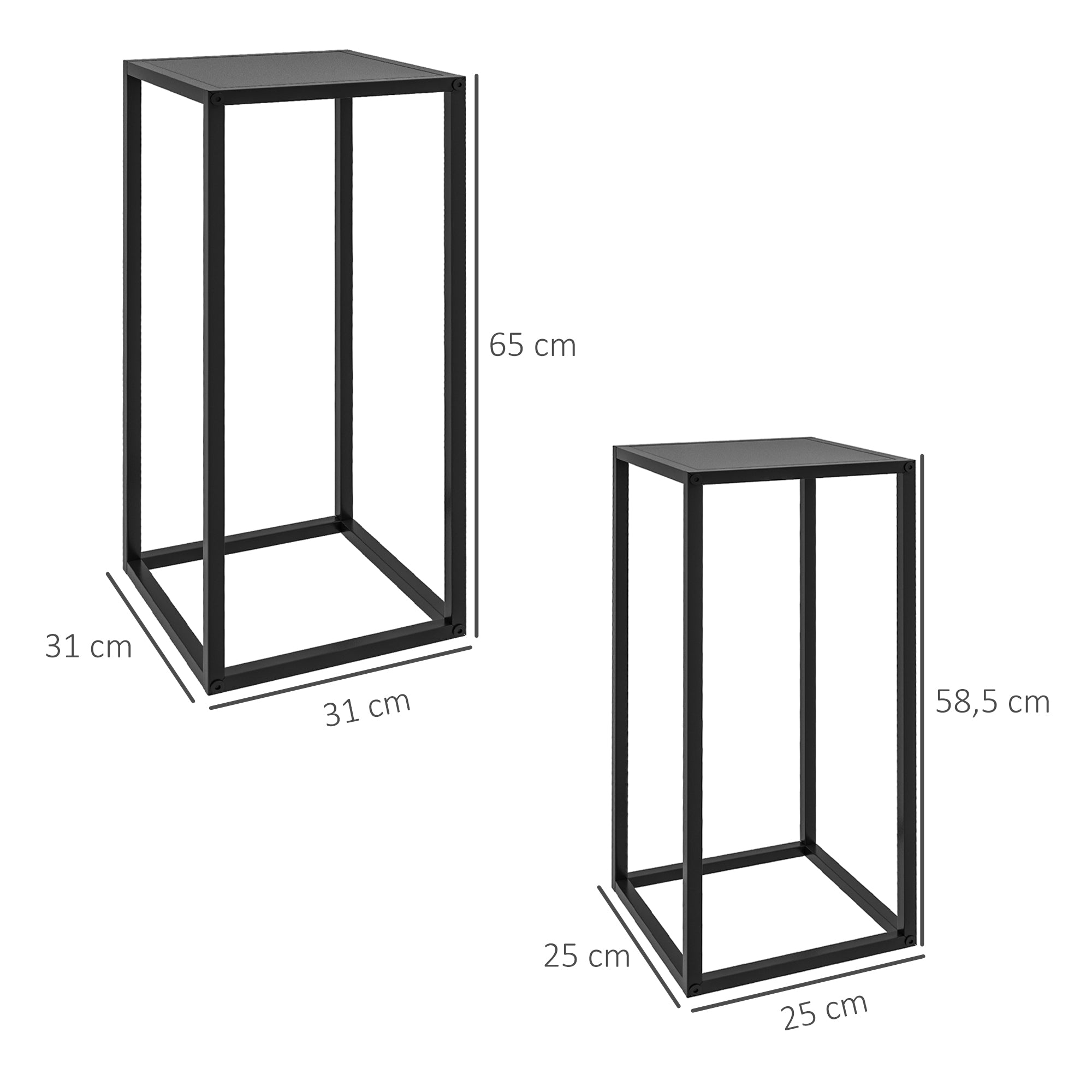 Outsunny Blumenständer, 2er-Set, Skandinavisches Design, Metallrahmen, 58,5/65cm Höhe, Schwarz
