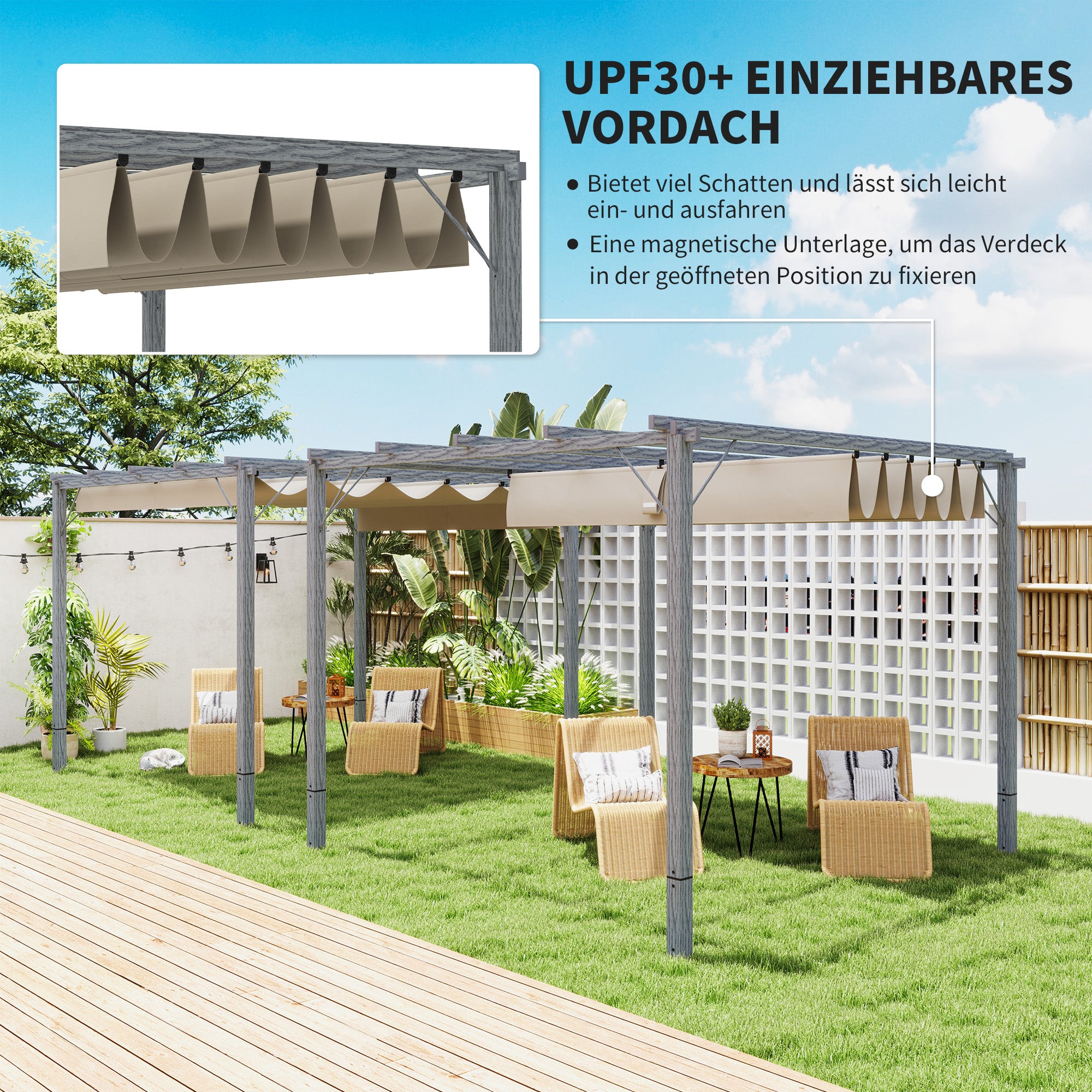 Outsunny 3 x 3 m Garten-Pergola, Verstellbares Terrassendach, Aluminium-Rahmen, UPF30+ Sonnenschutz, Grau