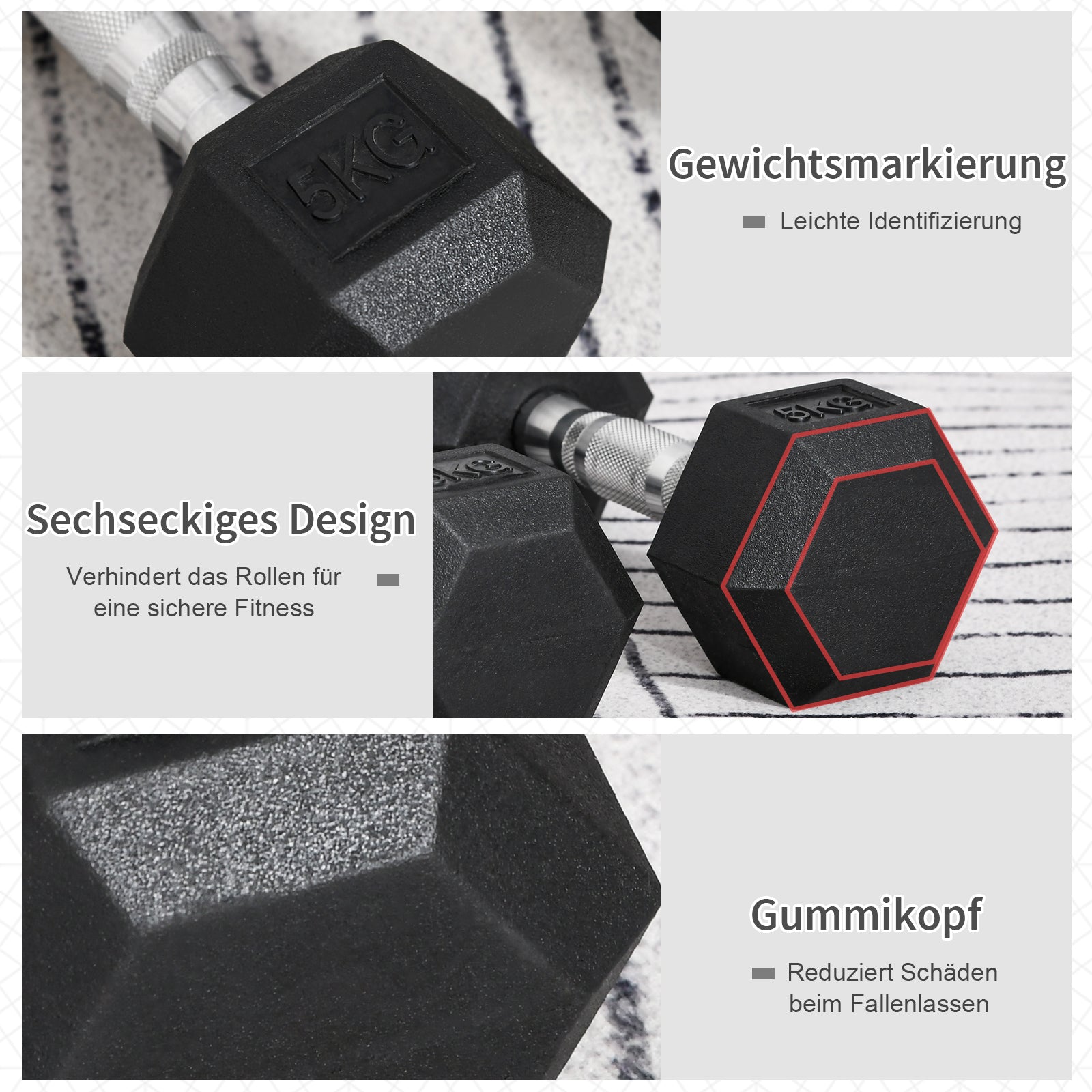 HOMCOM Hantelset, 2er Set Hanteln mit gerändeltem Griff, Kurzhantelset aus Gusseisen, 2 x 5 kg, Kurzhanteln für Männer und Frauen, Dumbbell Set für Zuhause, Fitnessstudio, Krafttraining
