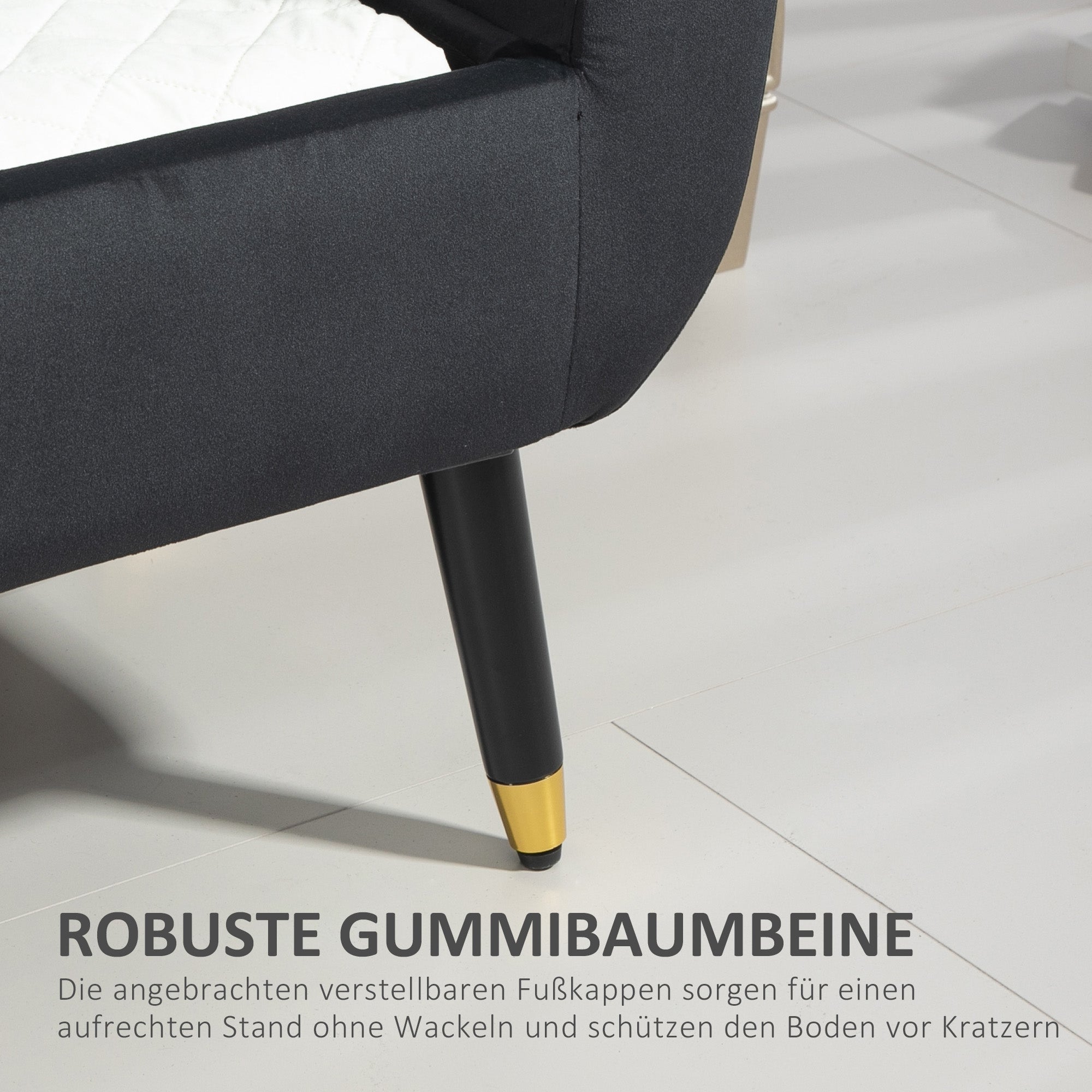 HOMCOM Sitzbank mit Stauraum und Armlehnen, Truhenbank, samtartiges Polyester, Kautschukholz, Dunkelgrau, 107 x 42 x 65 cm