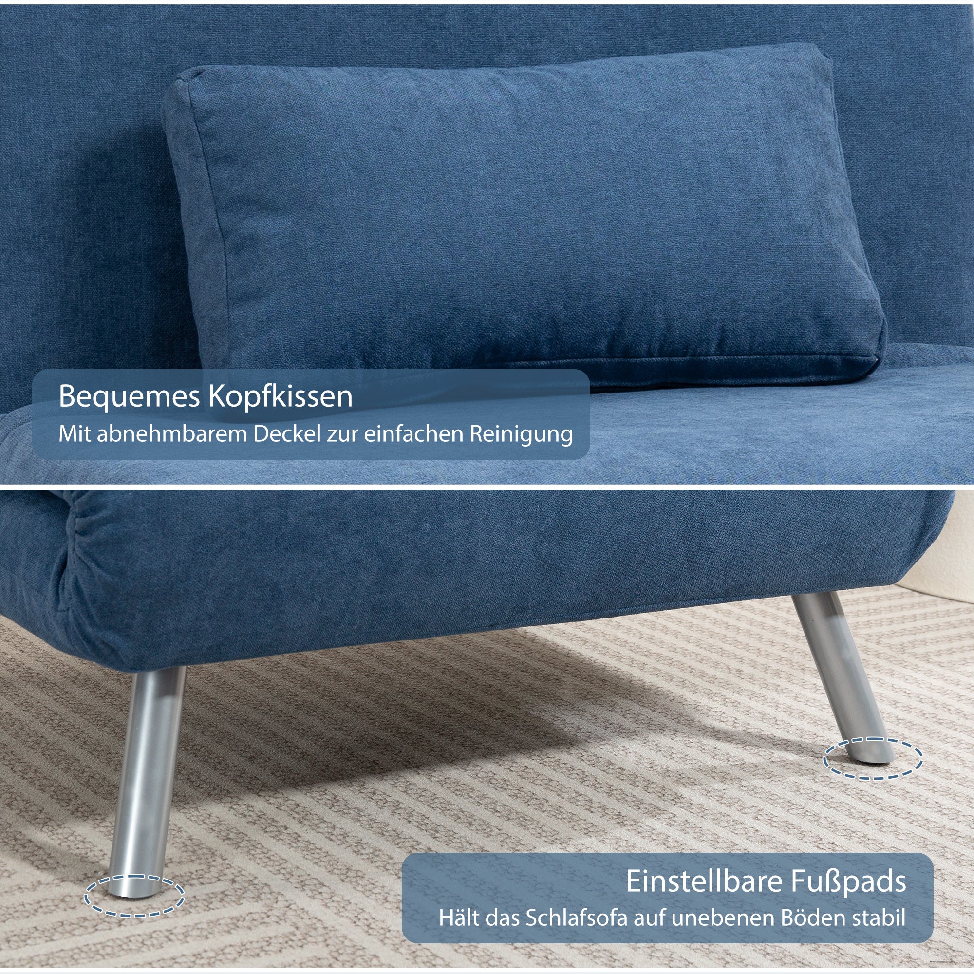 HOMCOM Polstersessel mit Bettfunktion, 2-in-1 Design, Schlafsessel, Gästebett, Stoffbezug, mit Kissen, Blau