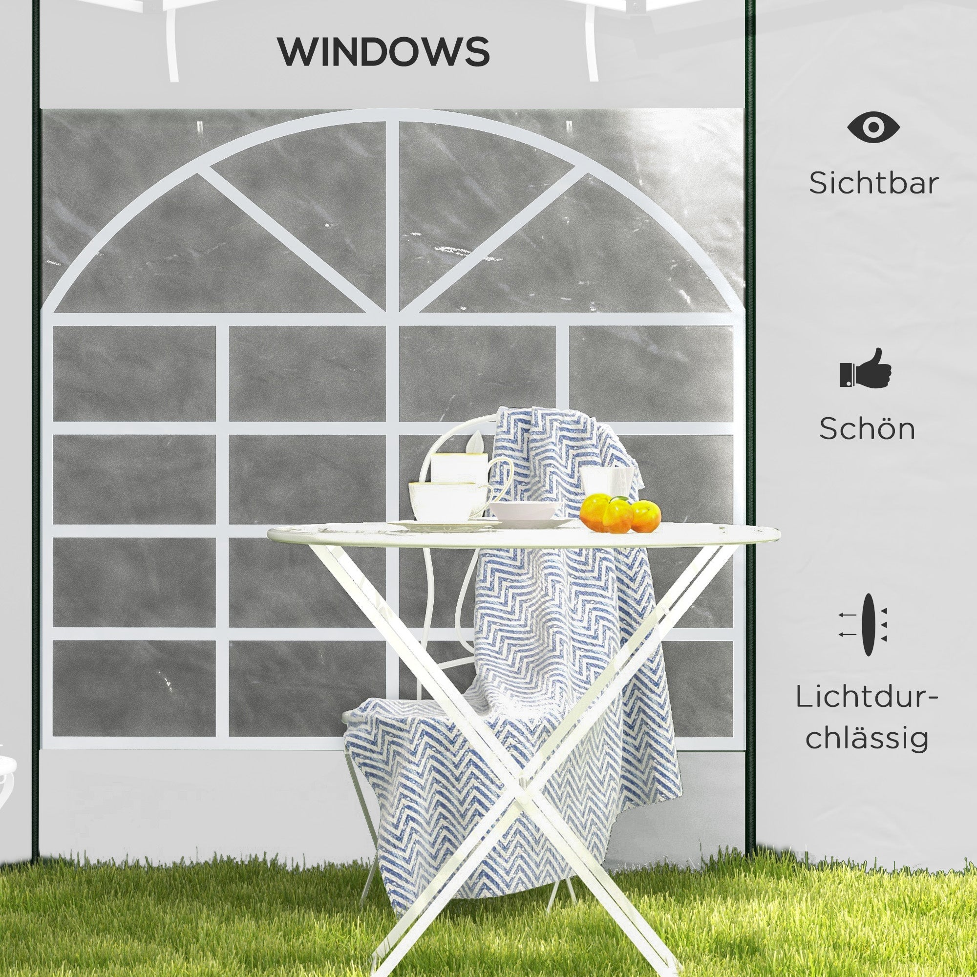 Outsunny Pavillon-Vorhänge, 2er-Set, für 3x6m oder 3x3m Gartenpavillons, mit Fenstern und Türen, Weiß