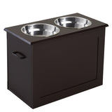 PawHut Futterstation, 2 Fressnäpfe aus Edelstahl, versteckter Stauraum, 60 cm x 30 cm x 41 cm, Schwarz + Silber, 60cm x 30cm x 41cm