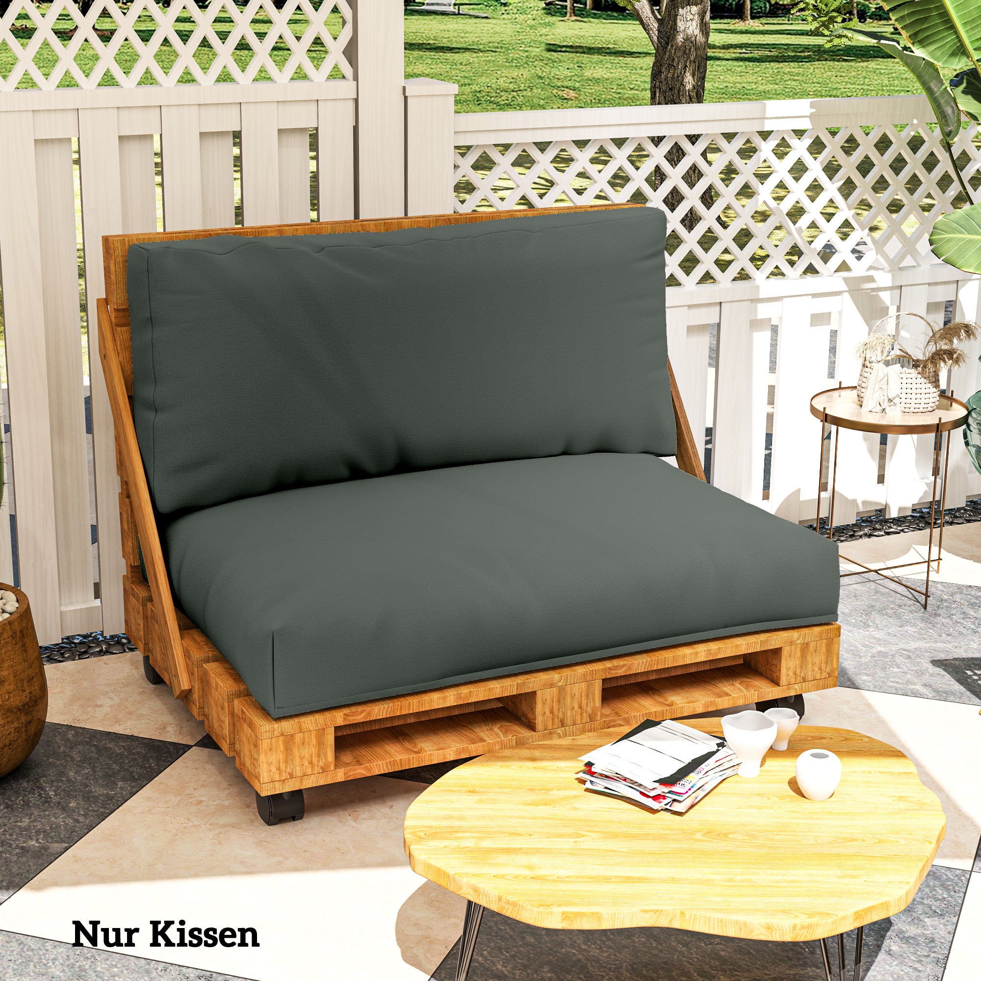 Outsunny Palettenkissen 2er Set Abnehmbar Sitzkissen Palettenpolster mit Rückenlehne 120 x 80 x 20 cm Dunkelgrau