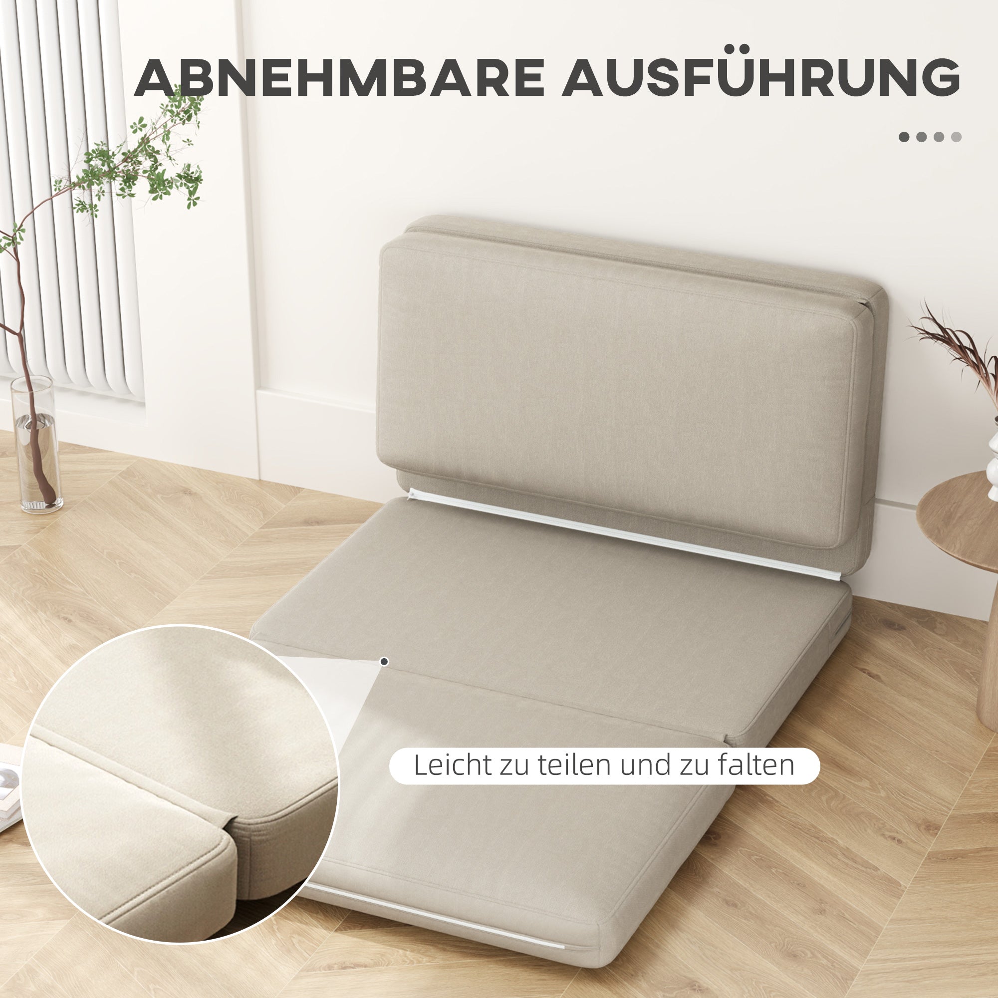 HOMCOM 2-in-1 faltbarer Relaxsessel, Gästematratze, teilbar, 120 cm breit, Beige