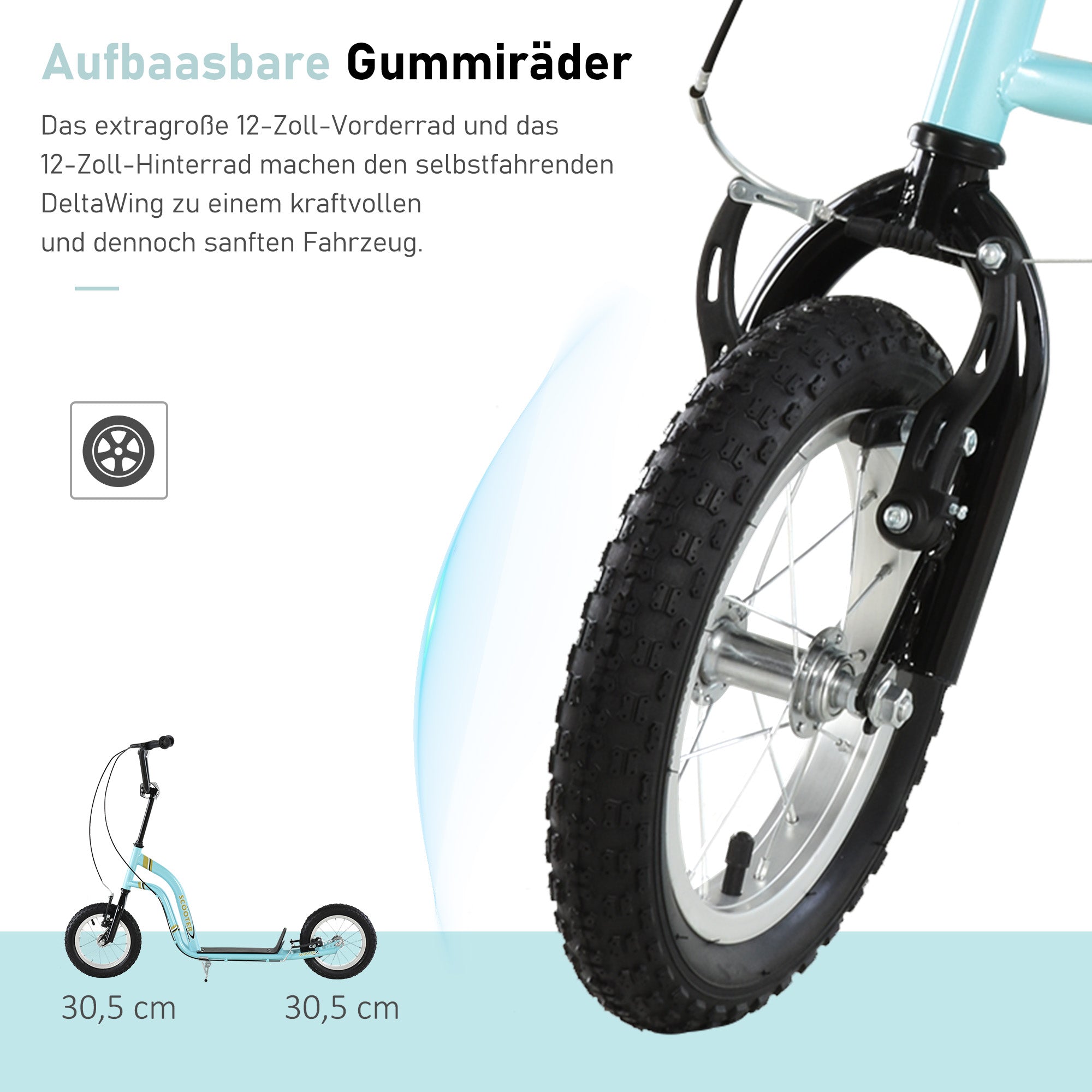 HOMCOM Kinderroller ab 5 Jahre, Tretroller, Cityroller für Kinder, Aluminium, 120 x 58 x 85-95 cm, Hellblau