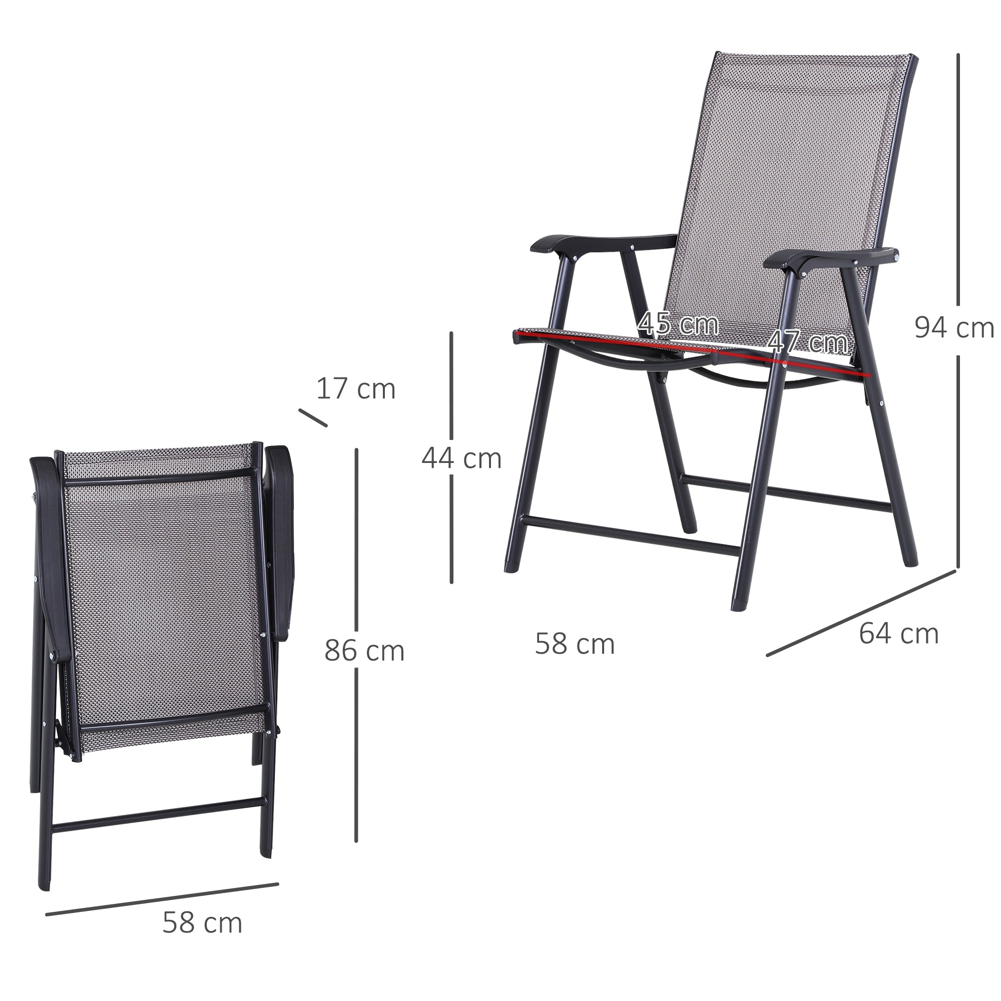 Outsunny Klappstuhl mit Armlehne 2er Set Campingstuhl Angelstuhl Metall Grau 58 x 64 x 94 cm