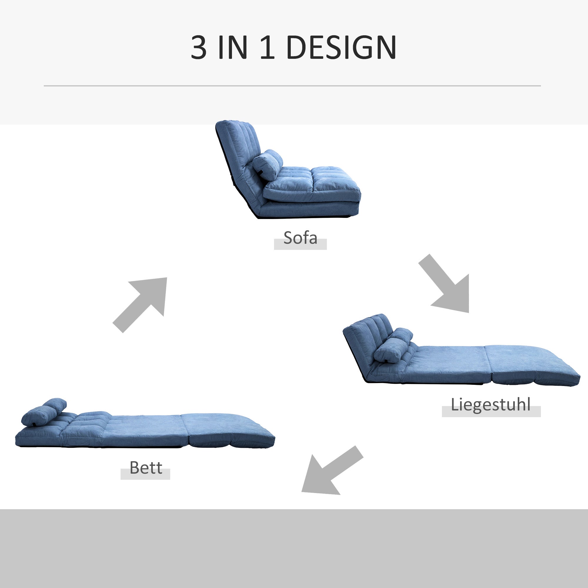 HOMCOM Bodensofa Schlafsofa Sofa, klappbar, verstellbare Rückenlehne, 102 cm x 73 cm x 60 cm , Blau