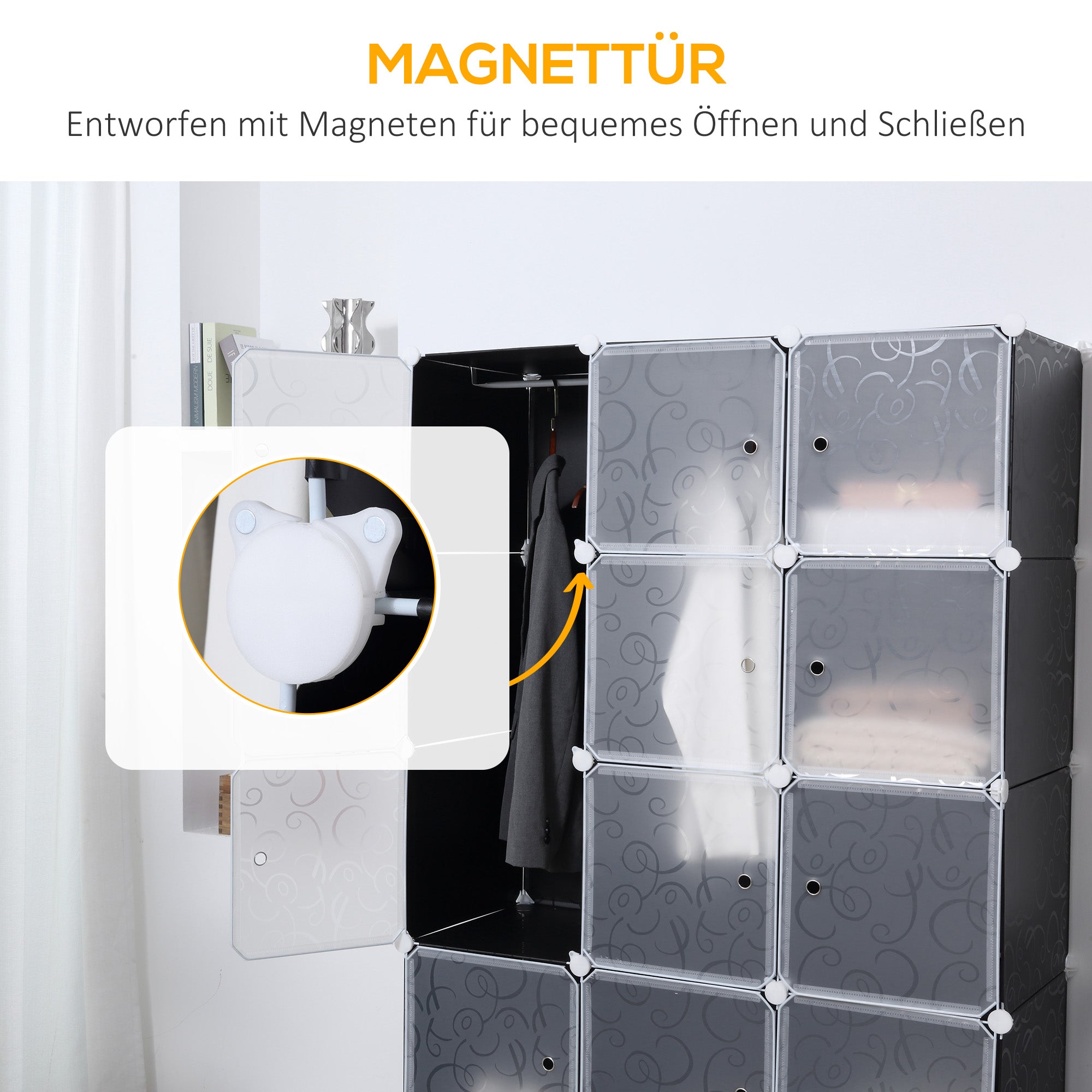 HOMCOM Kleiderschrank im Würfeldesign, 2 große und 9 kleine Würfel, Kunststoff, Metall, 111L x 47B x 183H cm, Schwarz+Weiß