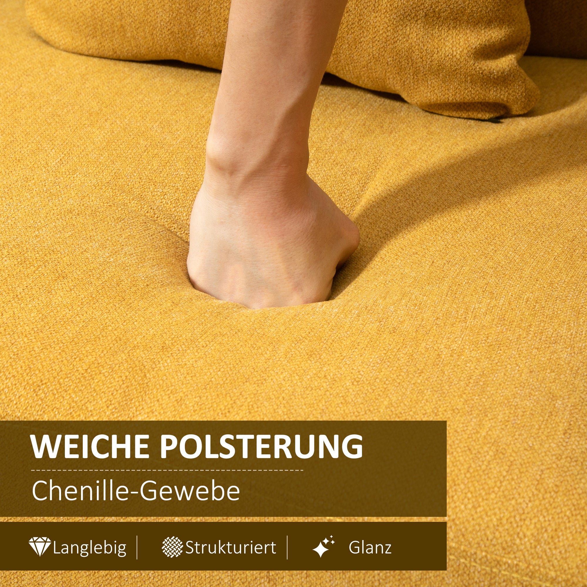 HOMCOM 2 Sitzer Sofa, Couch mit 2 Wurfkissen, gepolsterter Doppelsofa, Polstersofa mit Samtopik, Armlehne, Loveseat für Wohnzimmer, Schlafzimmer, 130 x 70 x 80 cm, Gelb
