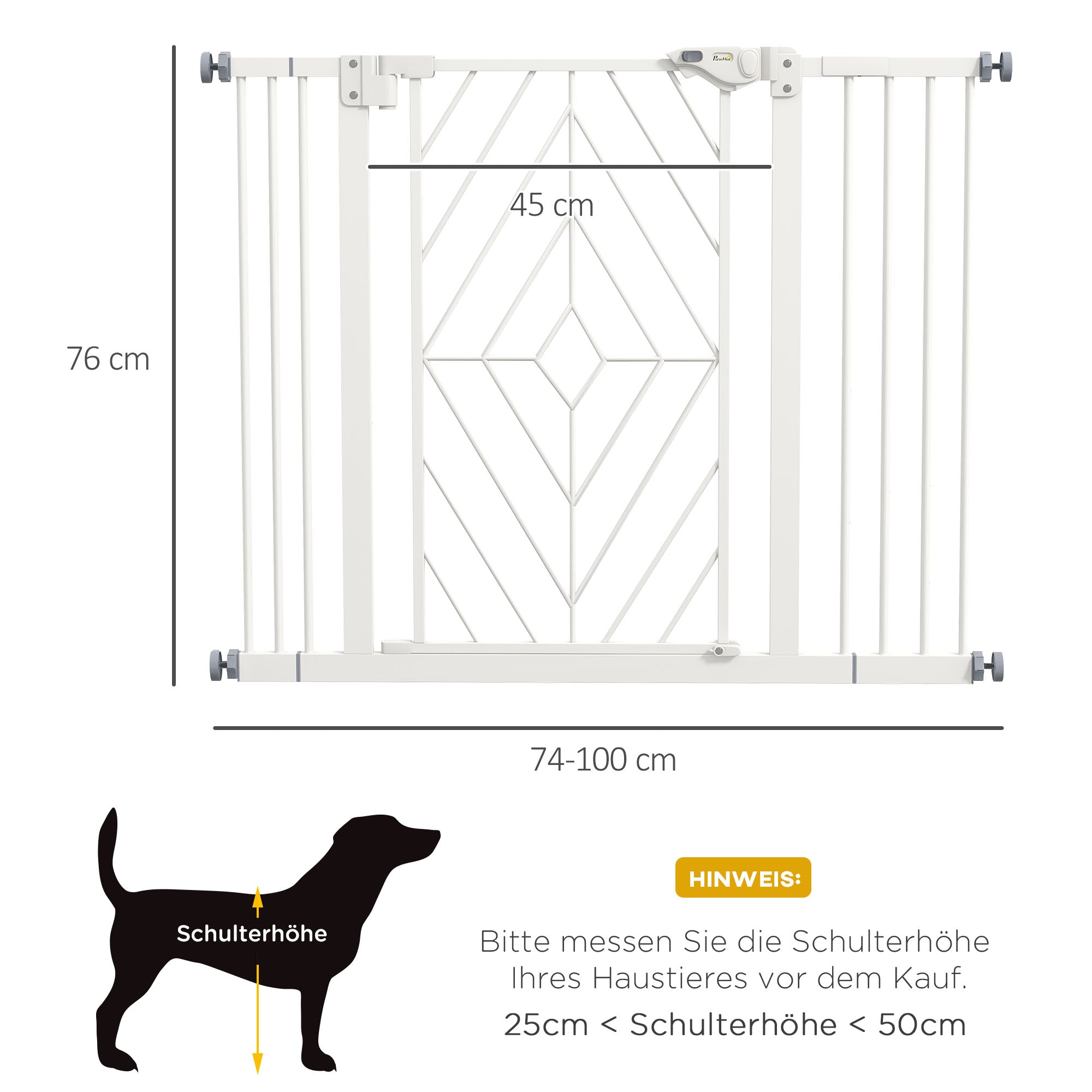 PawHut Türschutzgitter Treppenschutzgitter Absperrgitter Hundegitter, 100 cm x 4 cm x 76 cm, Weiß