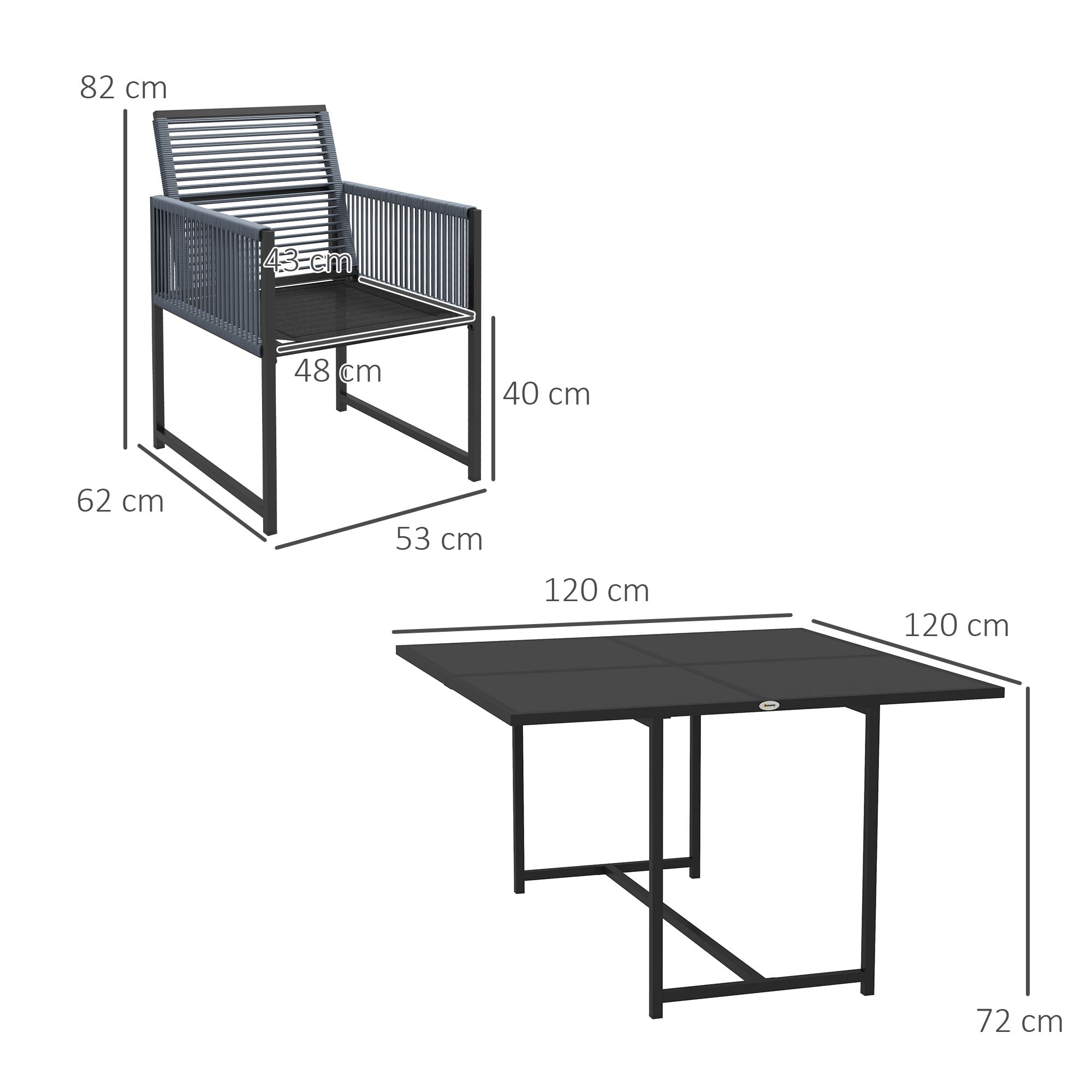 Outsunny 5-teiliges Gartenmöbel-Set, Gartensitzgruppe, Outdoor-Essgruppe, wetterbeständig, 1 Tisch, 4 Stühle, Grau